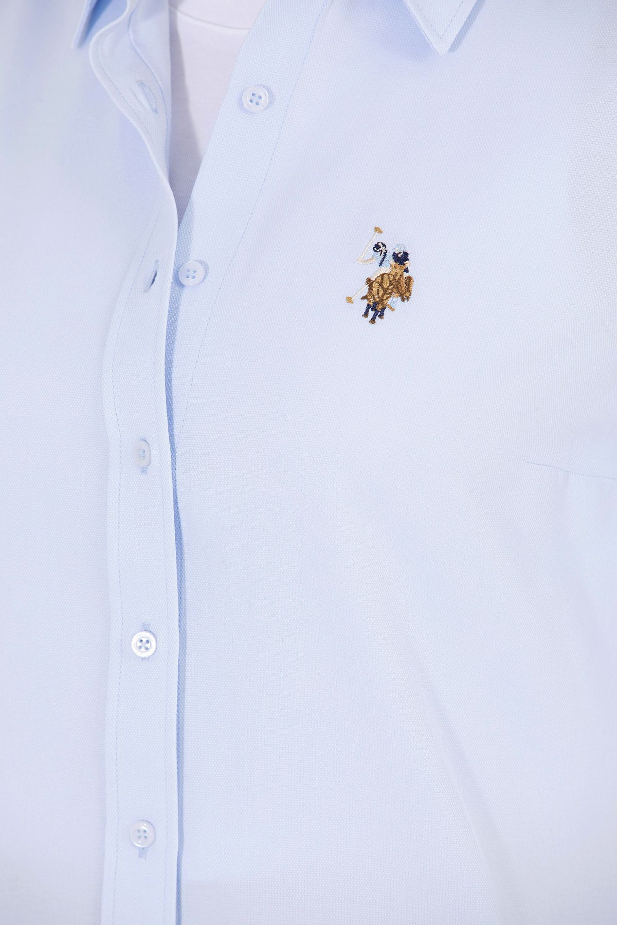 U.S. Polo Assn.-قميص نسائي أساسي أزرق فاتح بأكمام طويلة 50262888 -VR003 7