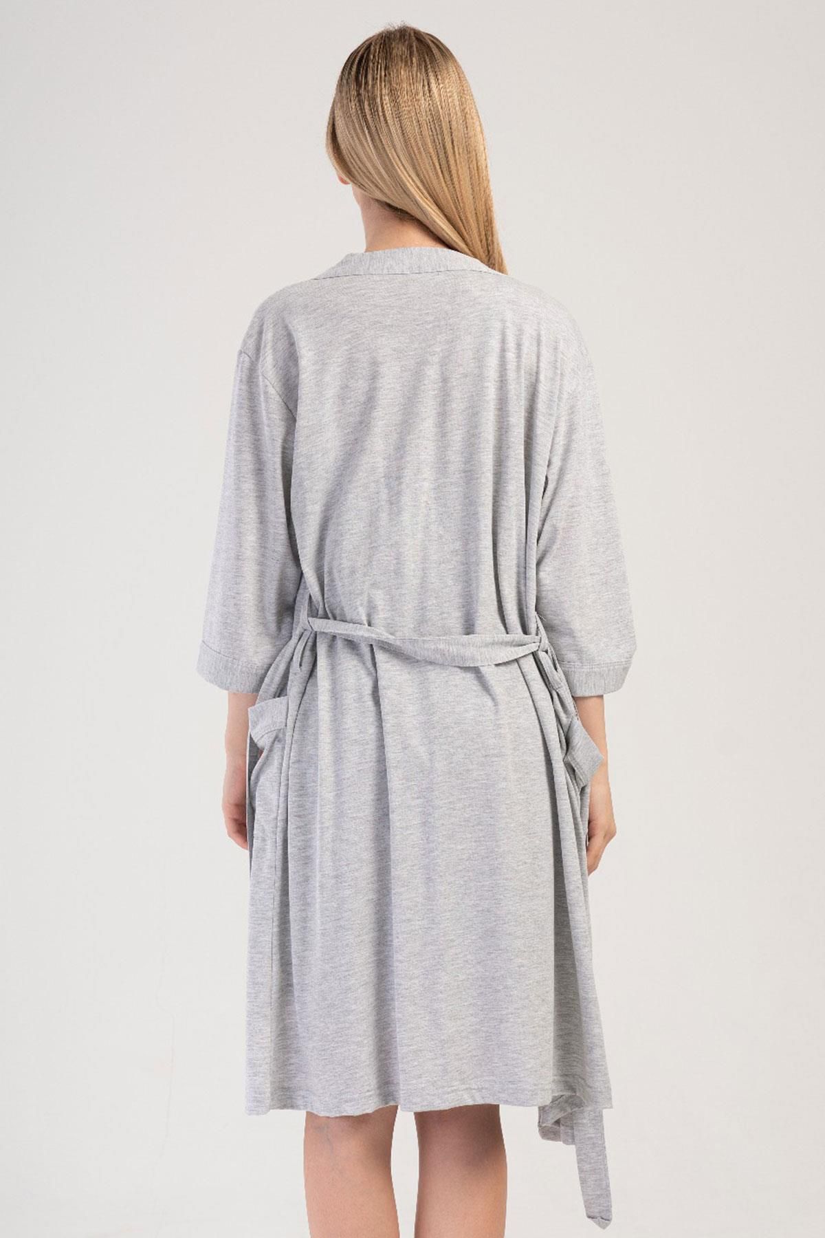 VİENETTA-Maternity Gray Melange Women's Nightgown and Dressing Gown - C8T7N3O504 4