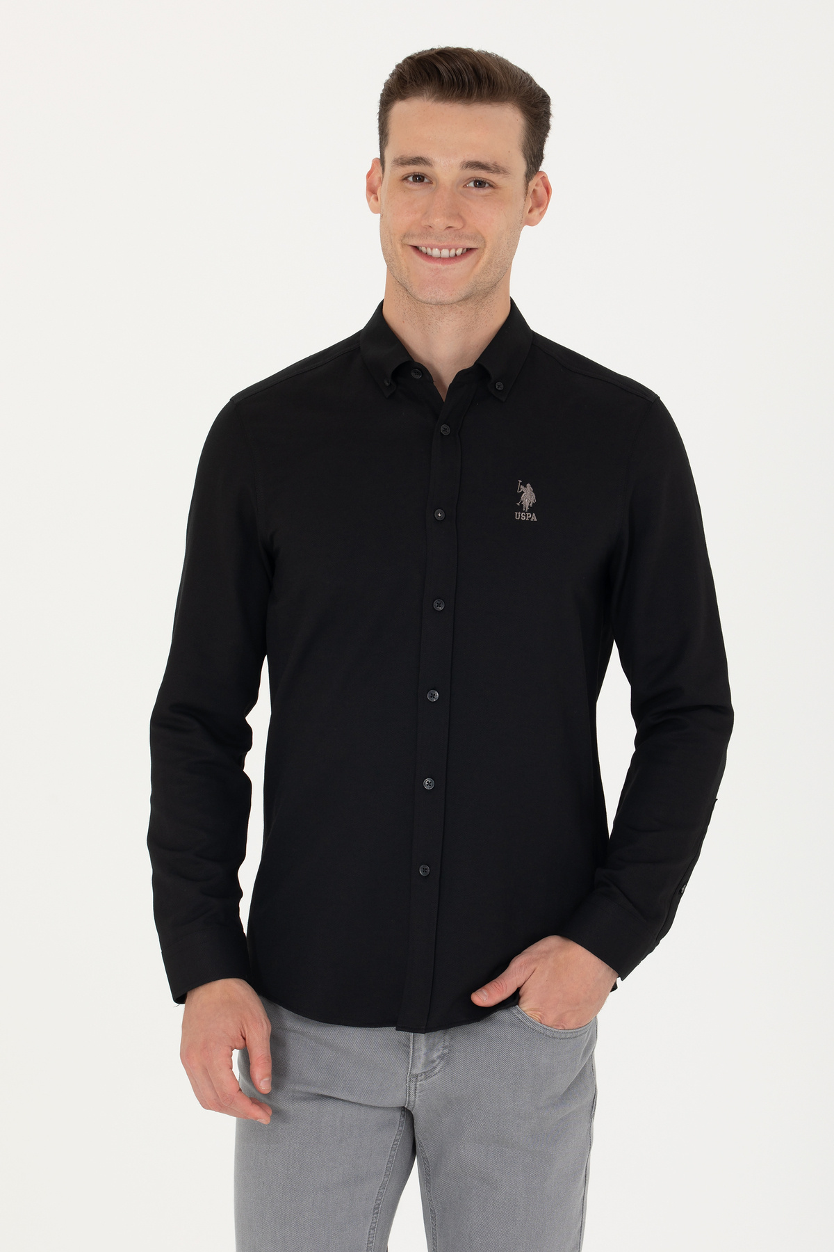U.S. Polo Assn. Erkek Siyah Uzun Kollu Basic Gömlek 50271293-VR046 — مشکی 926229