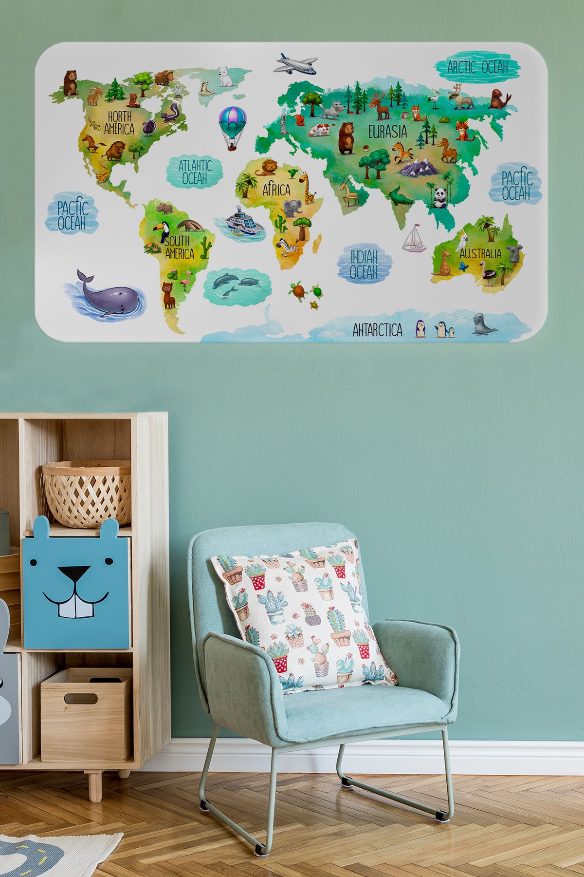 Shoprit Eğitici Dünya Haritası Dünya Atlası Çocuk ve Bebek Odası Duvar Sticker -60x105-3807