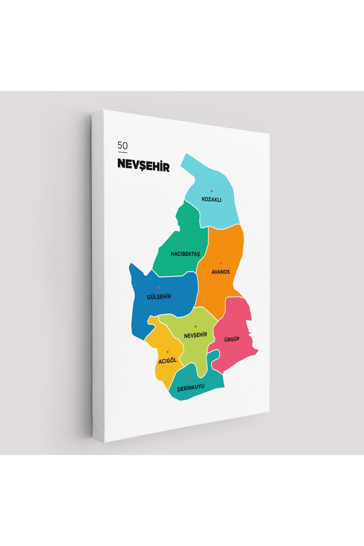 bluvex Nevşehir İli ve İlçeler Haritası Dekoratif Kanvas Tablo 1427