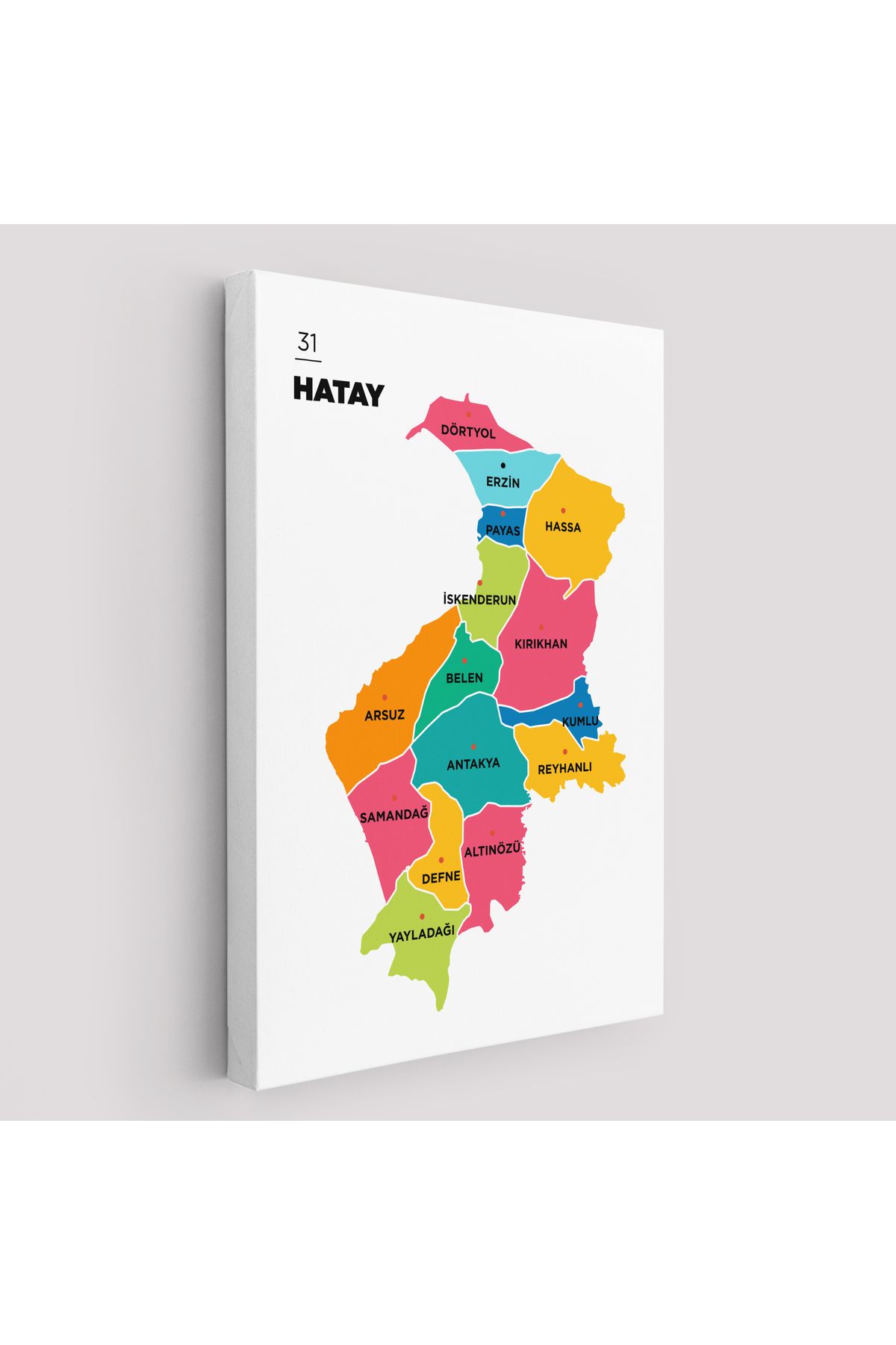 Atik Tasarım Hatay İli ve İlçeler Haritası Dekoratif Kanvas Tablo 1354