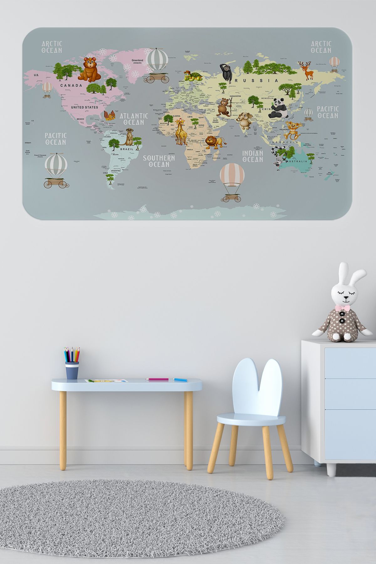 Haye Collection Eğitici Dünya Haritası Dünya Atlası Çocuk ve Bebek Odası Duvar Sticker -60x105-3816
