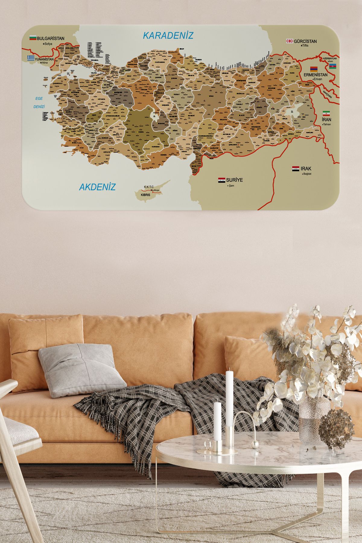 bluvex Eğitici ve Öğretici Detaylı Komşulu Türkiye Haritası Duvar Sticker-60x105-3847