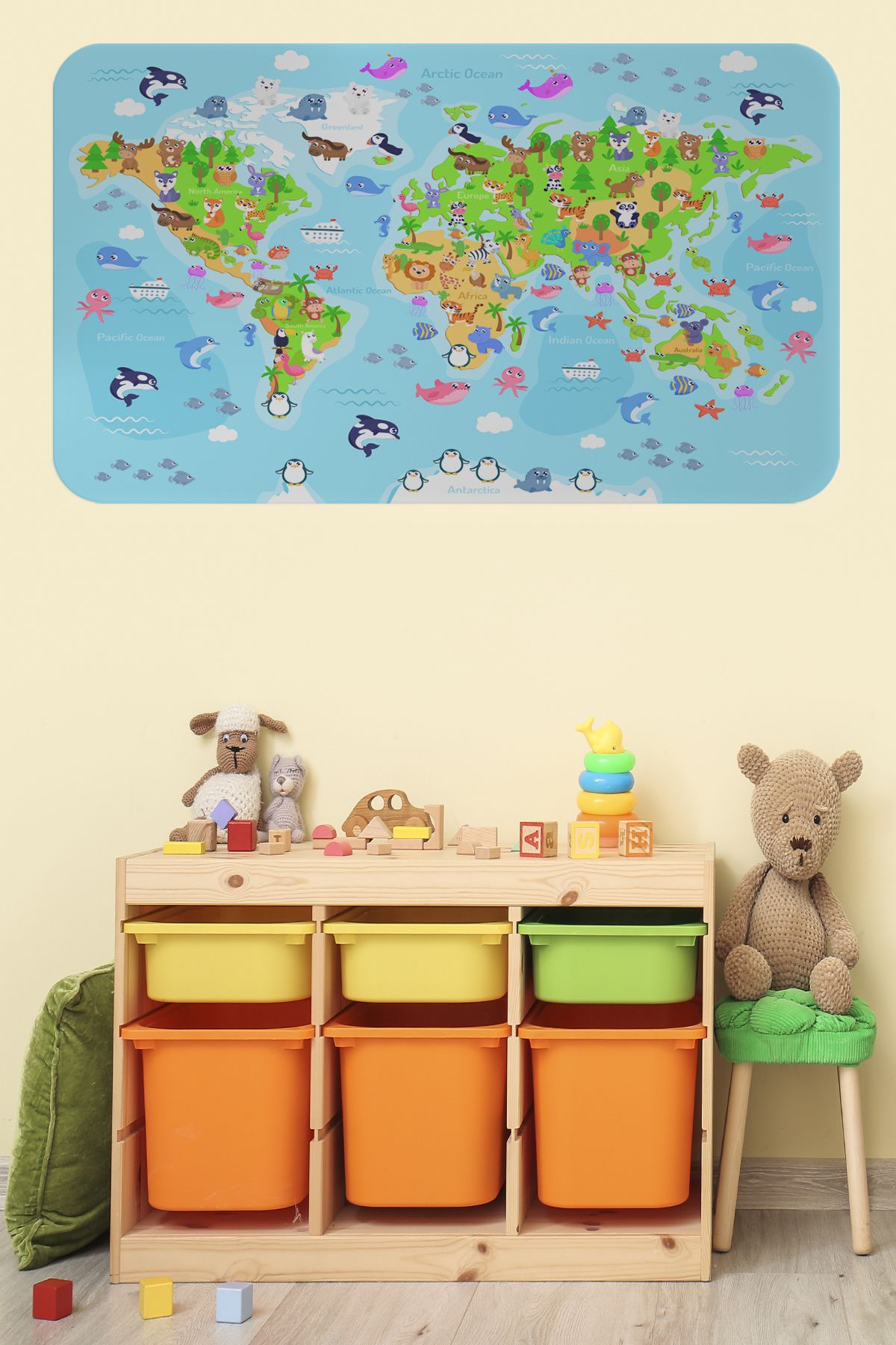 Haye Collection Eğitici Dünya Haritası Dünya Atlası Çocuk ve Bebek Odası Duvar Sticker-60x105-3783