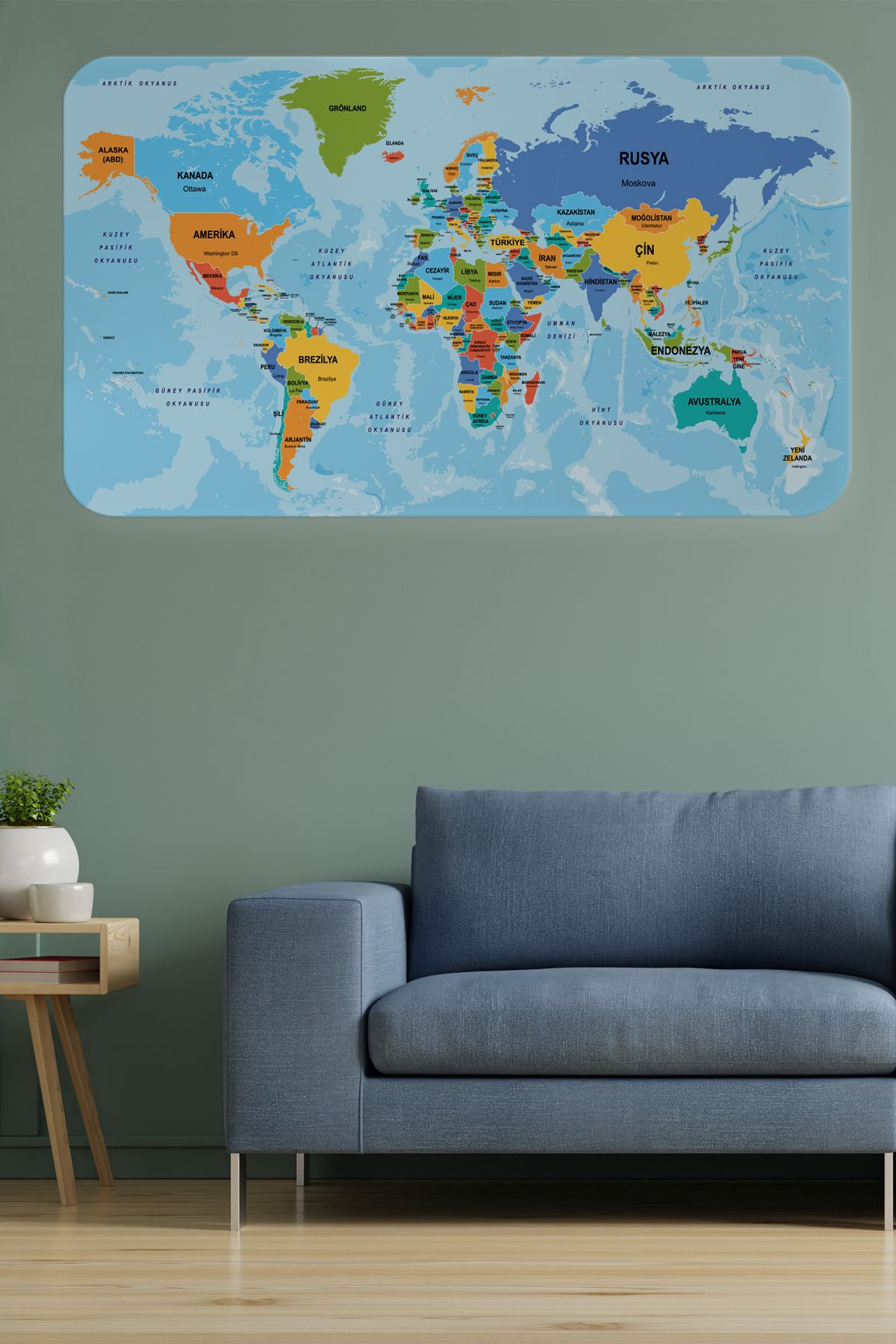 Haye Collection Türkçe Eğitici Ülke ve Başkent Detaylı Atlası Dünya Haritası Duvar Sticker -60x105-3831