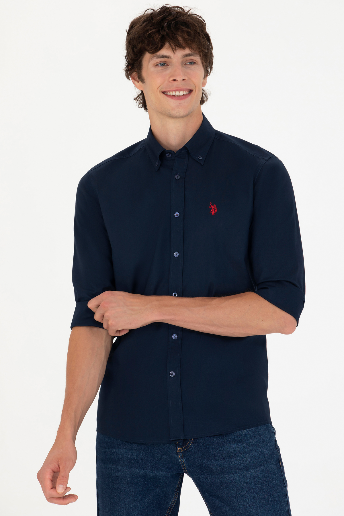 یو اس پولو پیراهن مردانه آستین بلند سرمه‌ای کد ۵۰۲۷۱۲۹۱-VR033