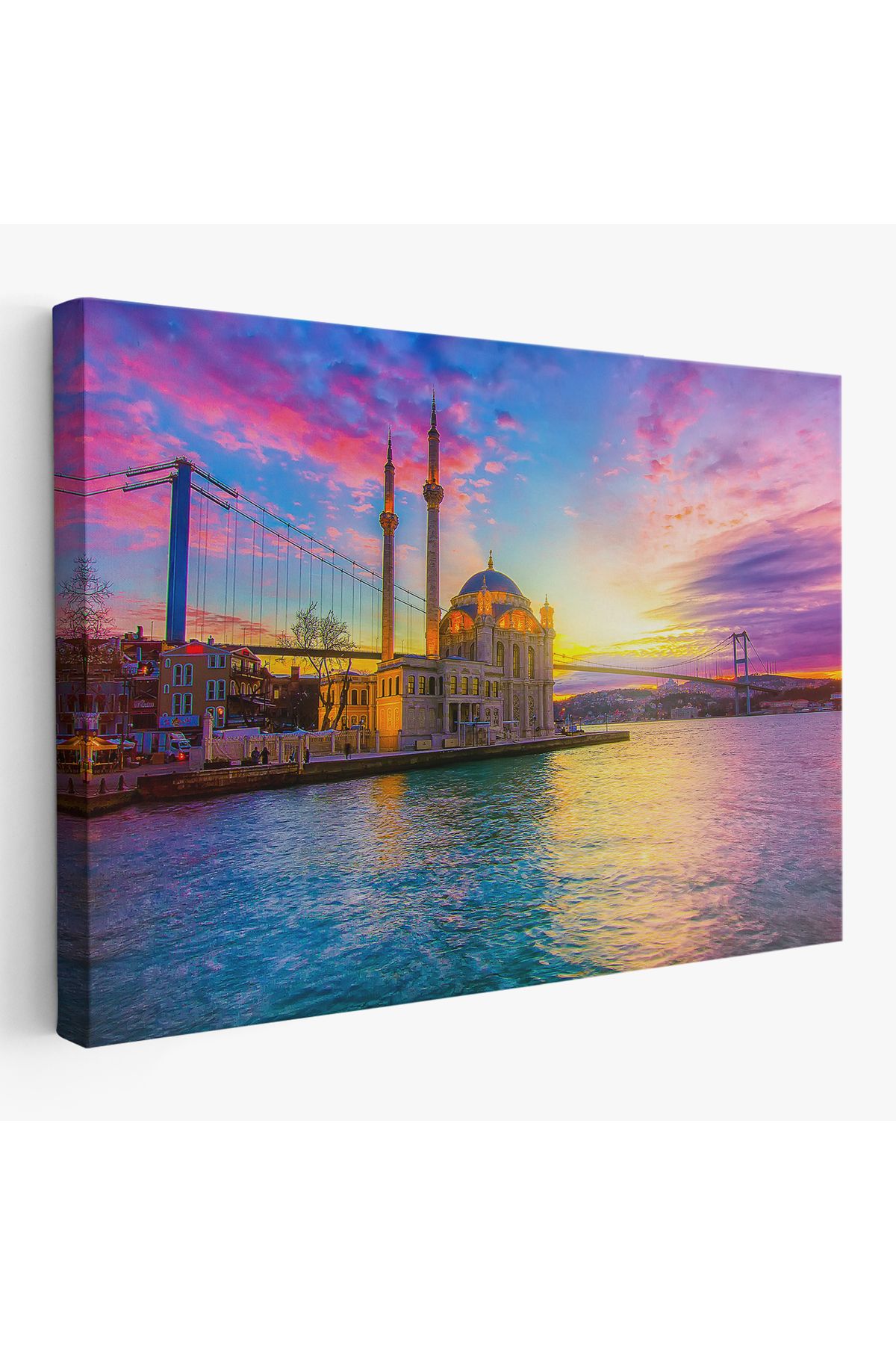 Atik Tasarım Ortaköy Camii ve Boğaziçi Köprüsü Manzarası Dekoratif Kanvas Tablo-6508
