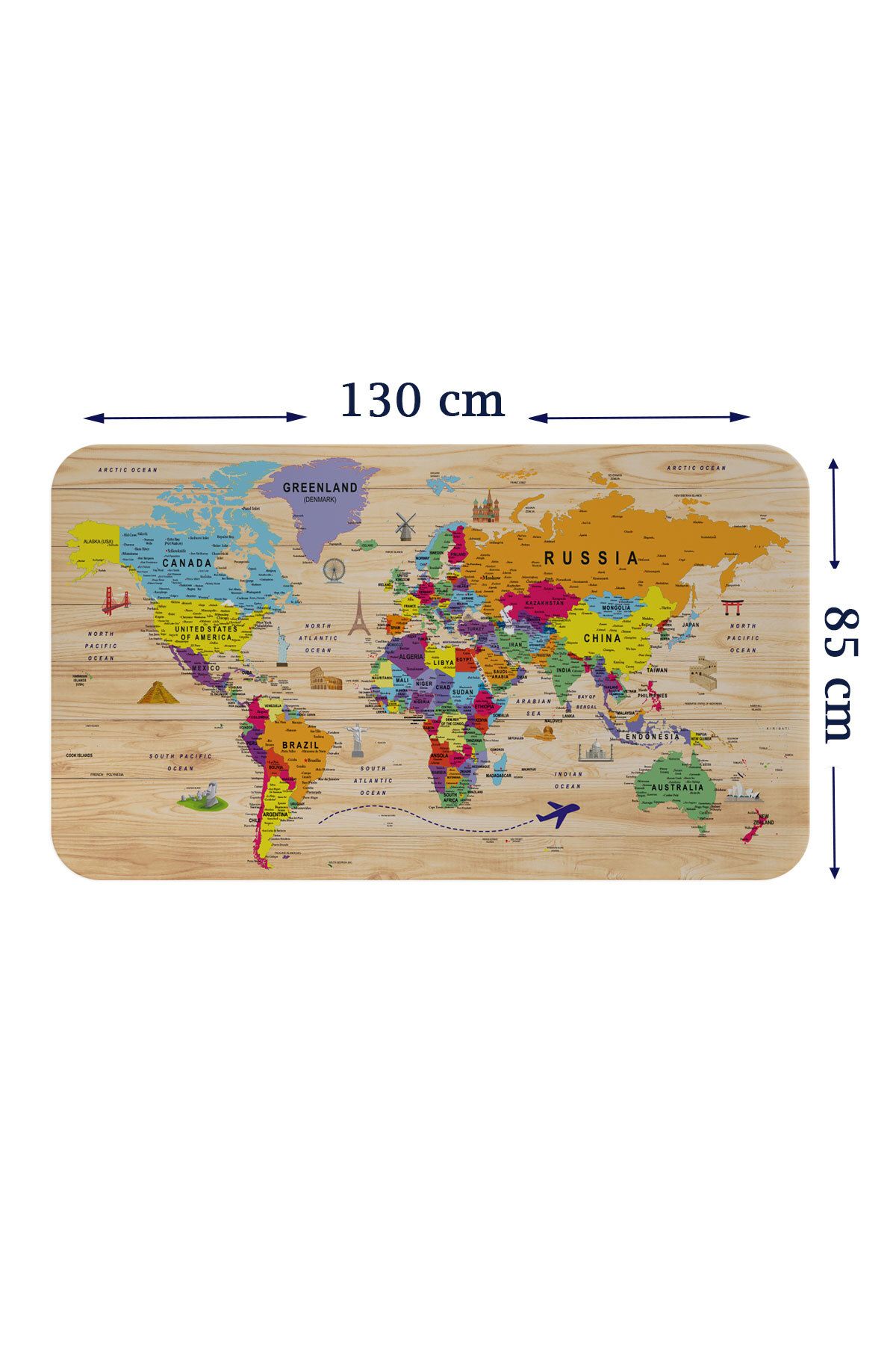 bluvex Ahşap Görünümlü Eğitici Detaylı Atlası Dünya Haritası Duvar Sticker-85x130-3842