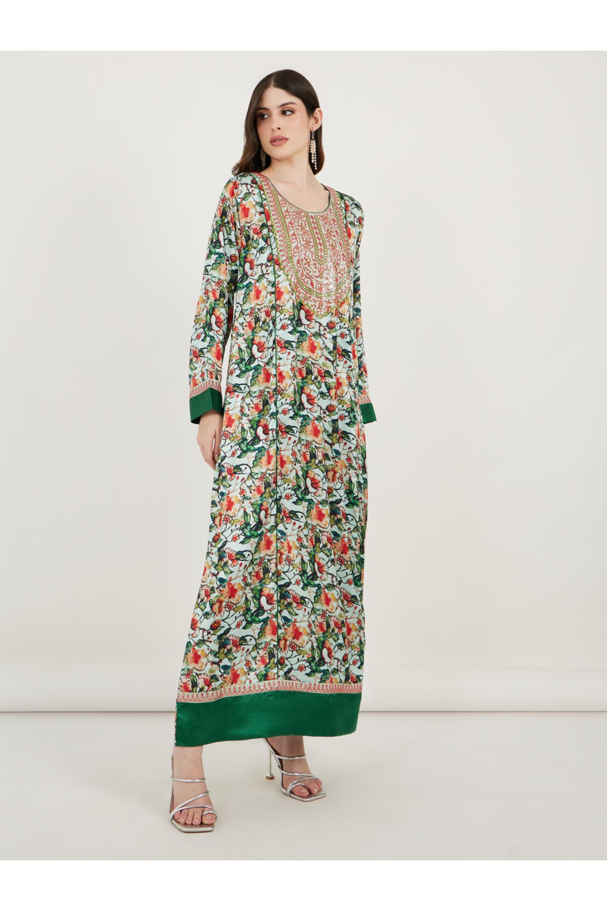 Maxim Creation By Styli-All Over Print Kaftan Dress with Threadwork 3