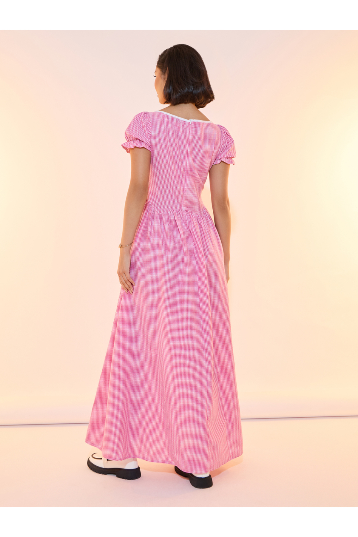 Take Two By Styli-Gingham Check A-Line Maxi Dress with Bow Detail 6