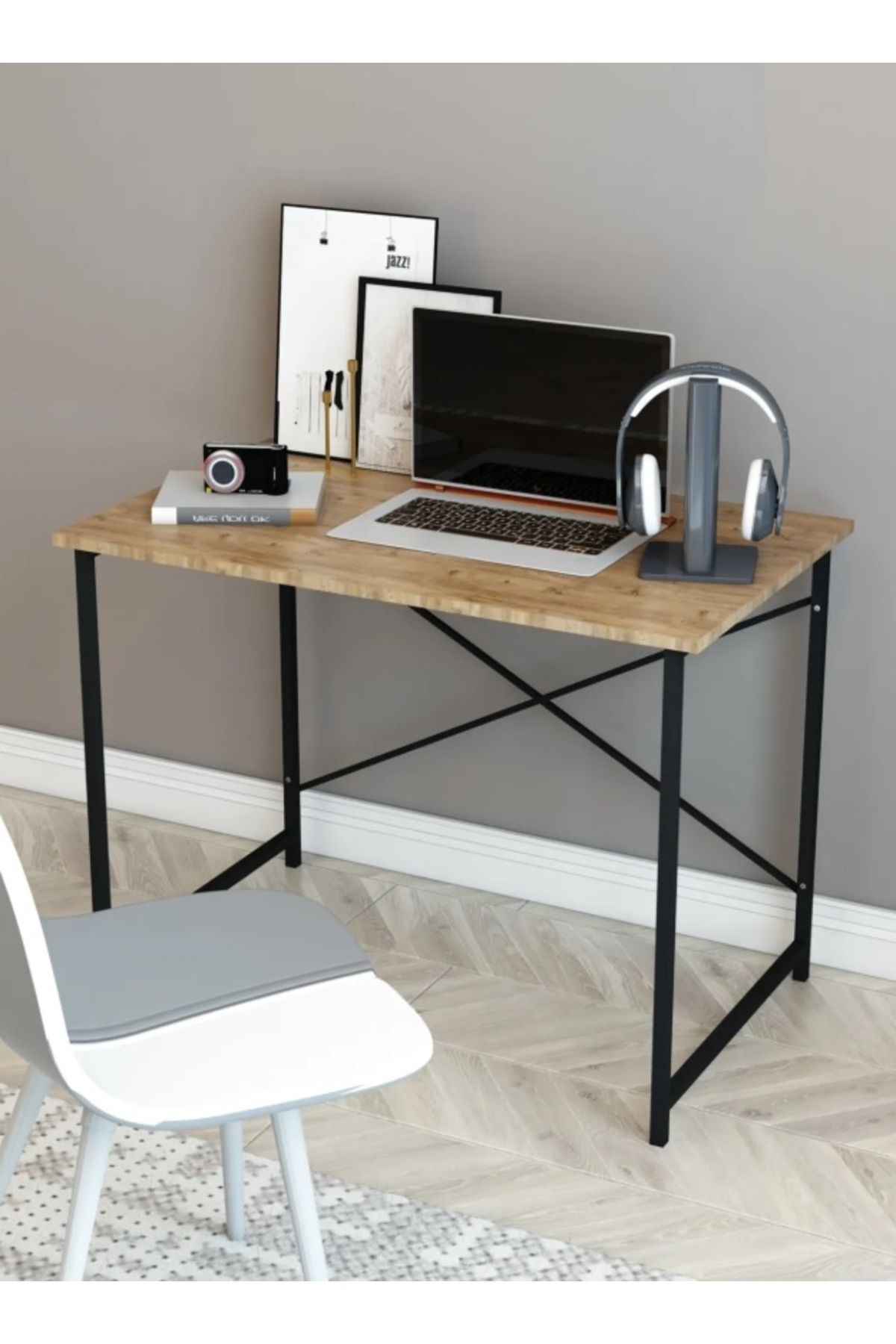 Mgr Office Modern Çalışma Masası Metal Ayaklı, Bilgisayar Masası, Ofis & Ev İçin Ergonomik Tasarım (90x60 cm)