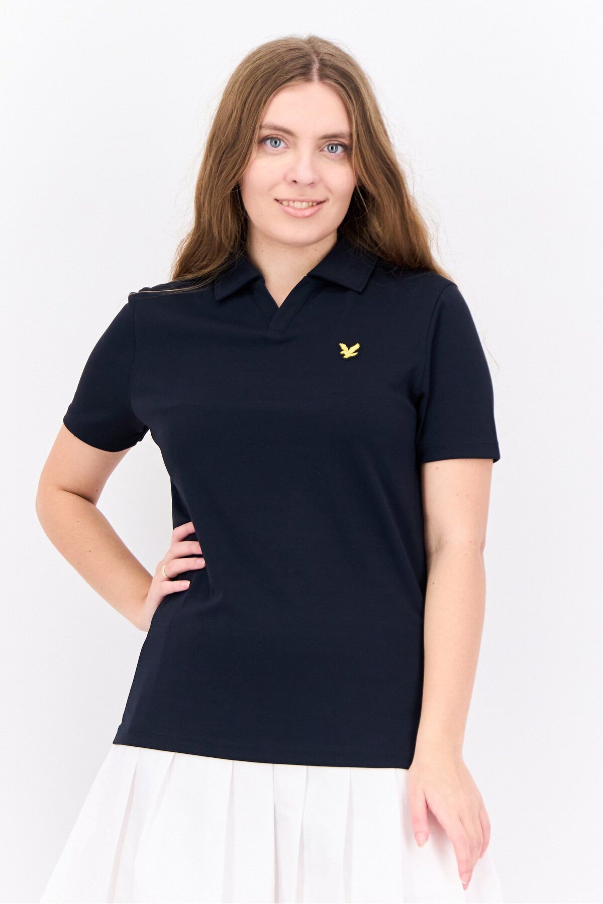 Lyle & Scott-Women Regular Fit Embroidered Short Sleeve Polo Shirt, Black 1