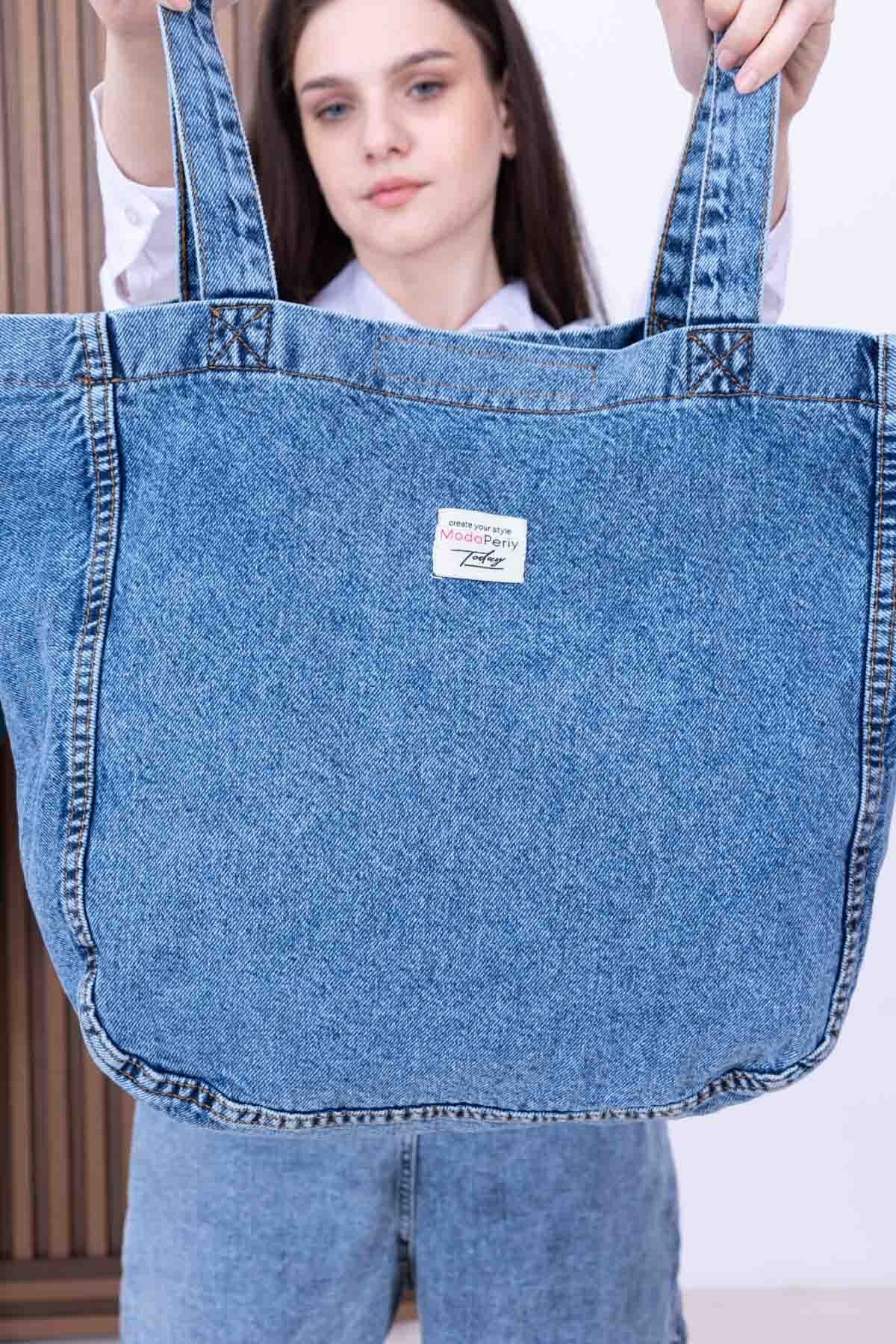 elfidastoree-Washed Real Jeans Denim Casual and Beach Sleeve Bag Women's Shoulder Bag 3