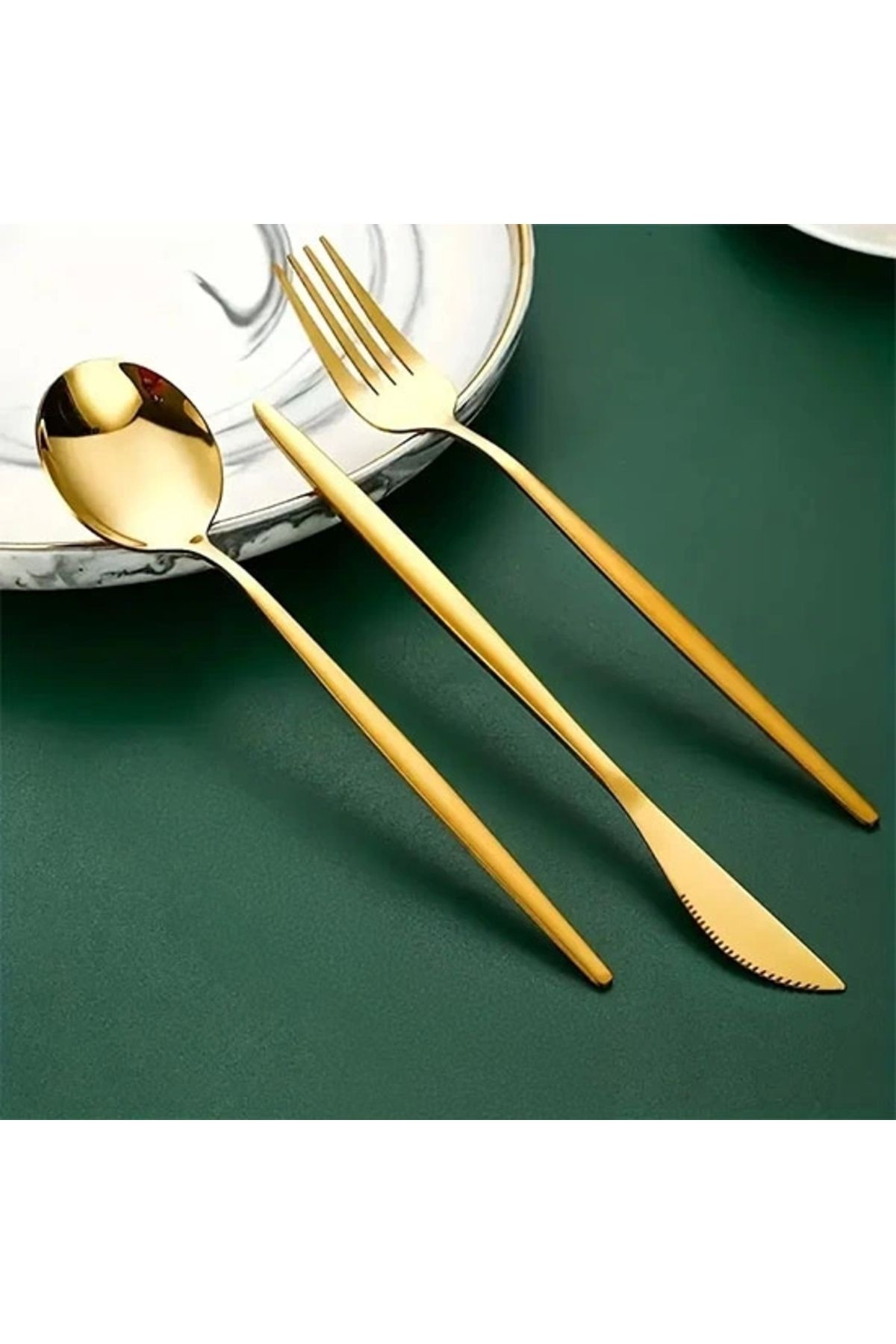 Yenimiyeni-18 Pieces Shiny Gold Fork Spoon Knife Set 4