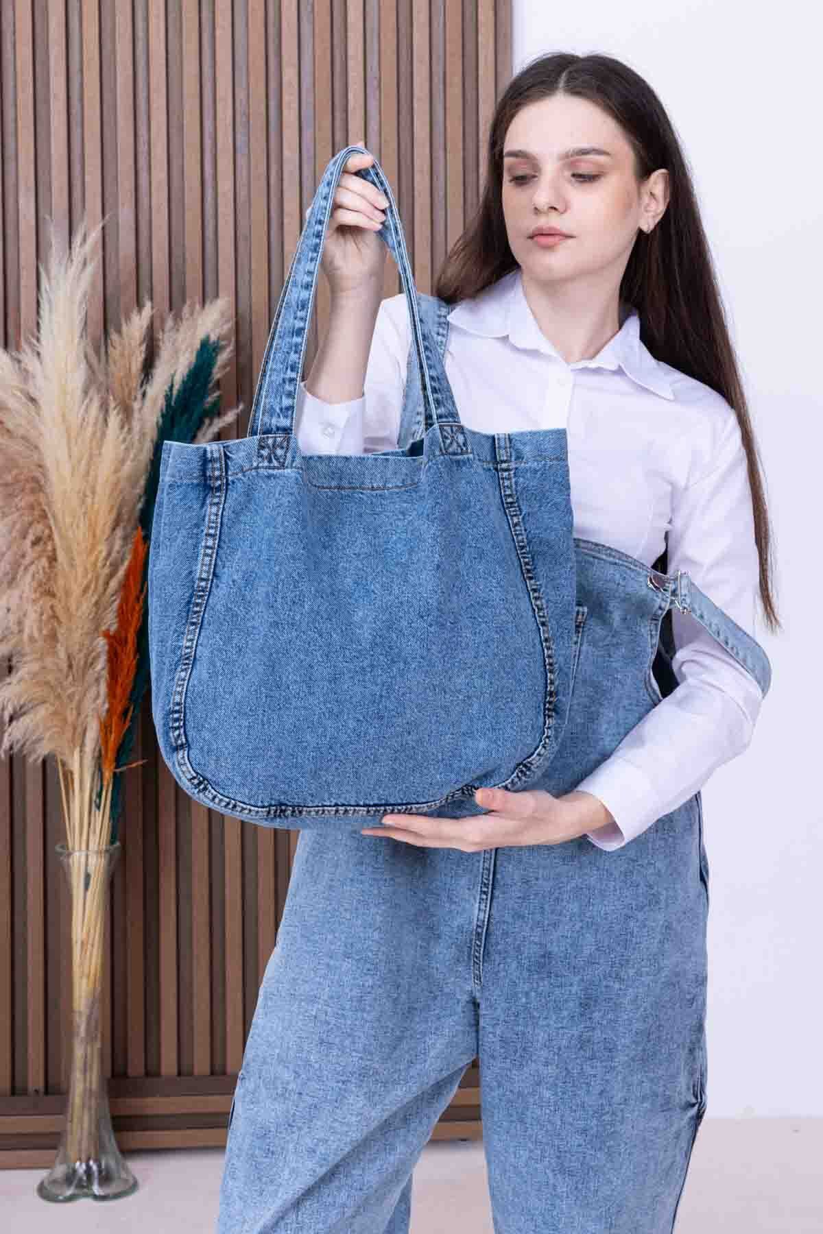 elfidastoree-Washed Real Jeans Denim Casual and Beach Sleeve Bag Women's Shoulder Bag 5