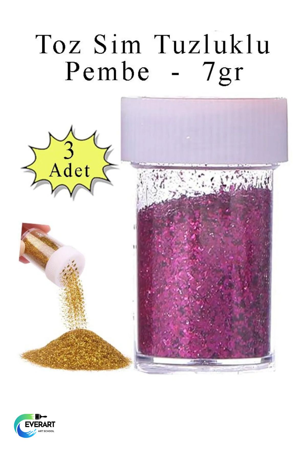 everart Pembe Toz Sim Tuzluklu 7 gr 3 Adet Renkli Toz Sim Epoksi Reçine Okul Etkinlik Dekarasyon Slime