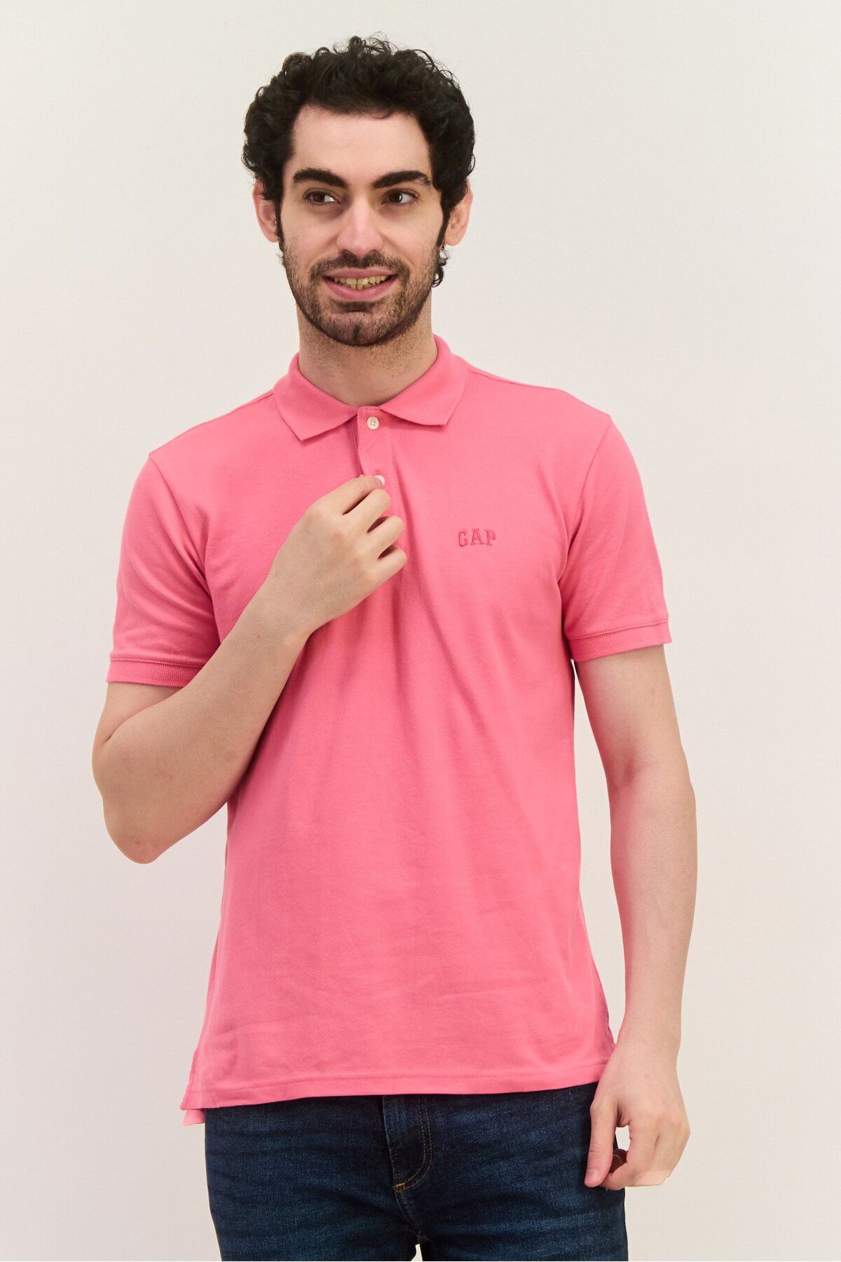 GAP-Men Regular Fit Embroidered Logo Short Sleeves Polo, Pink 1