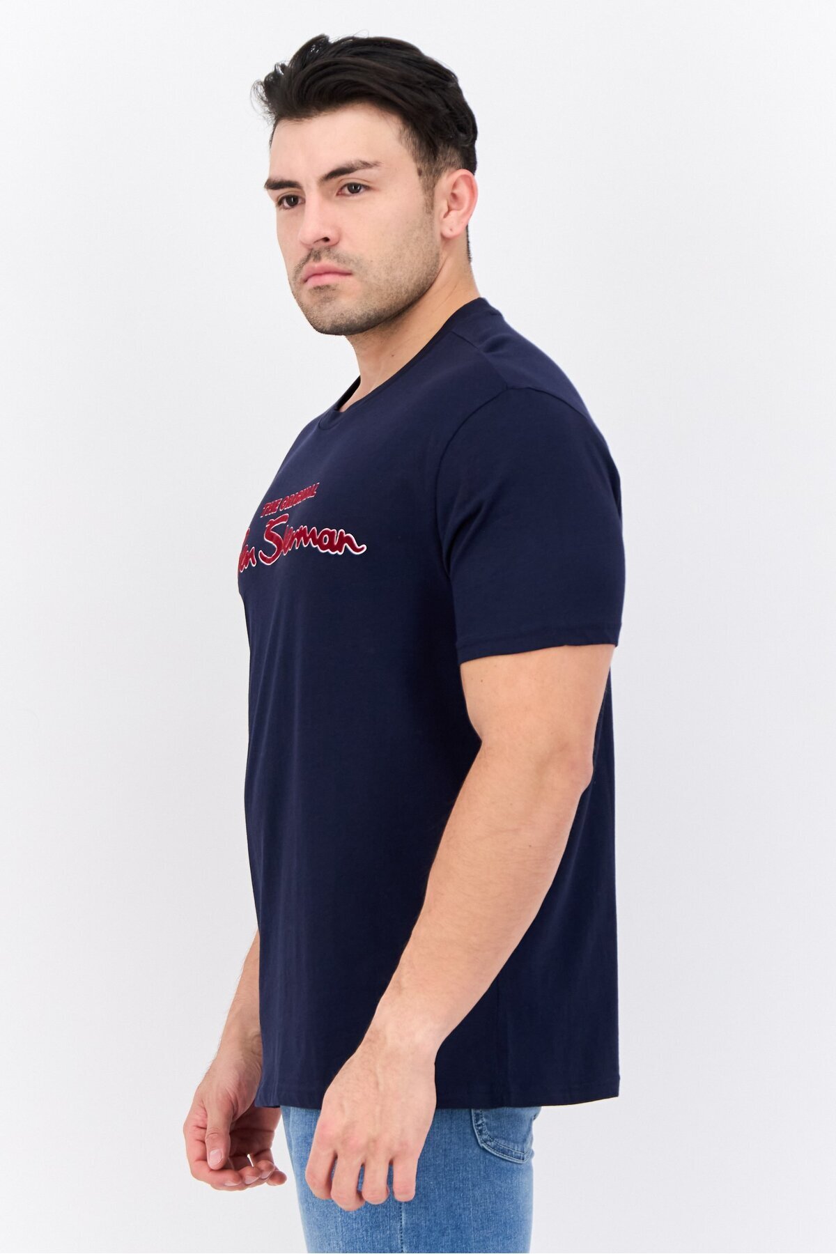 Ben Sherman-Men Crew Neck Short Sleeves Brand Logo T-Shirt, Navy 2