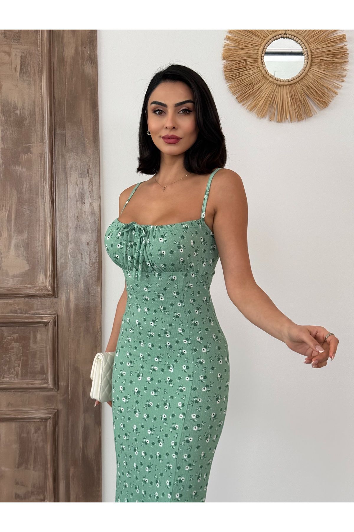 BİKELİFE-Damenkleid mit Blumenmuster, Seilriemen und Schlitz 2