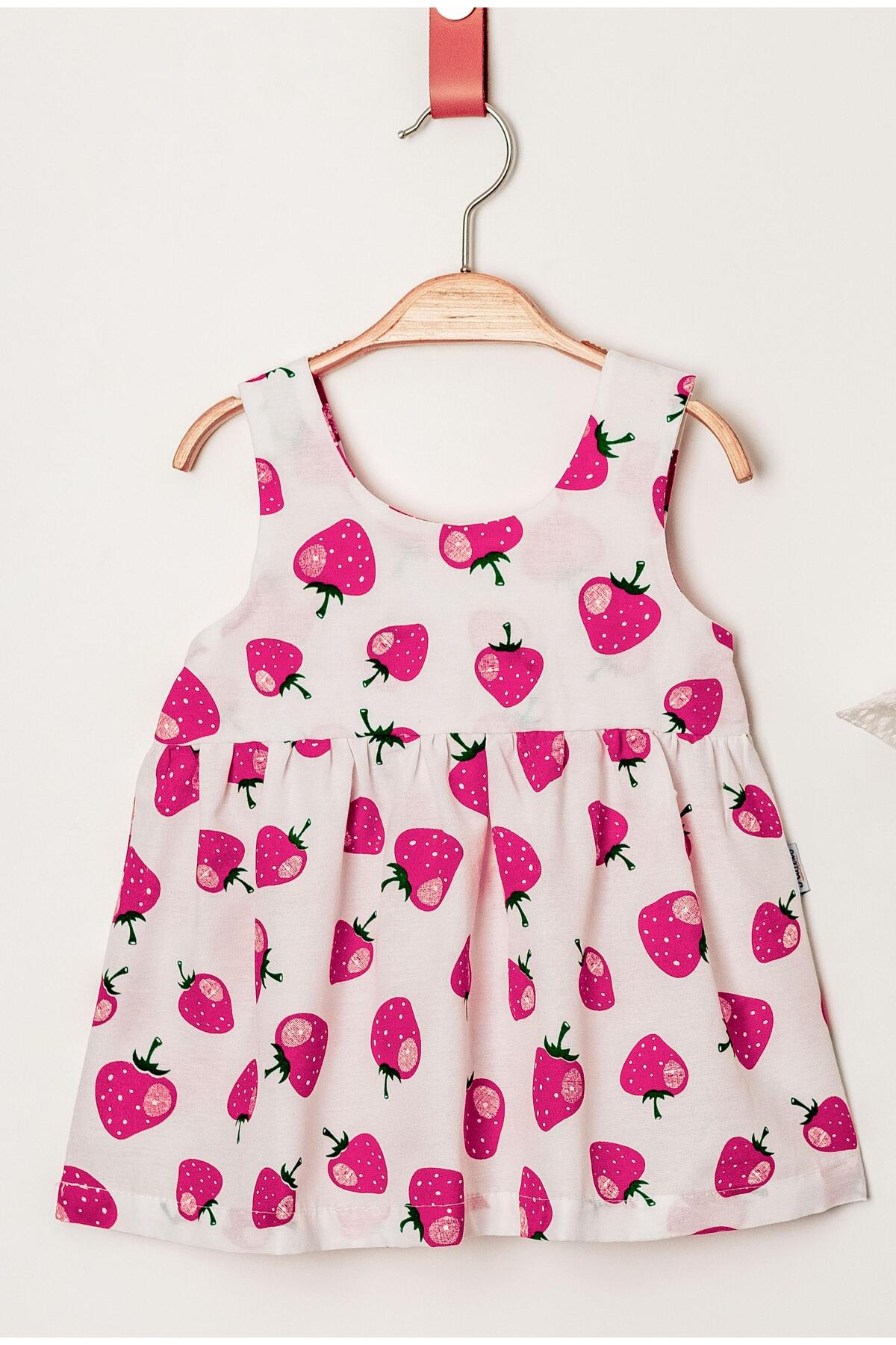 Chicsy Baby Tatlı Çilek Desenli Şapkalı Fiyonklu Kız Bebek Elbisesi fotoğrafı 2 (önizleme)