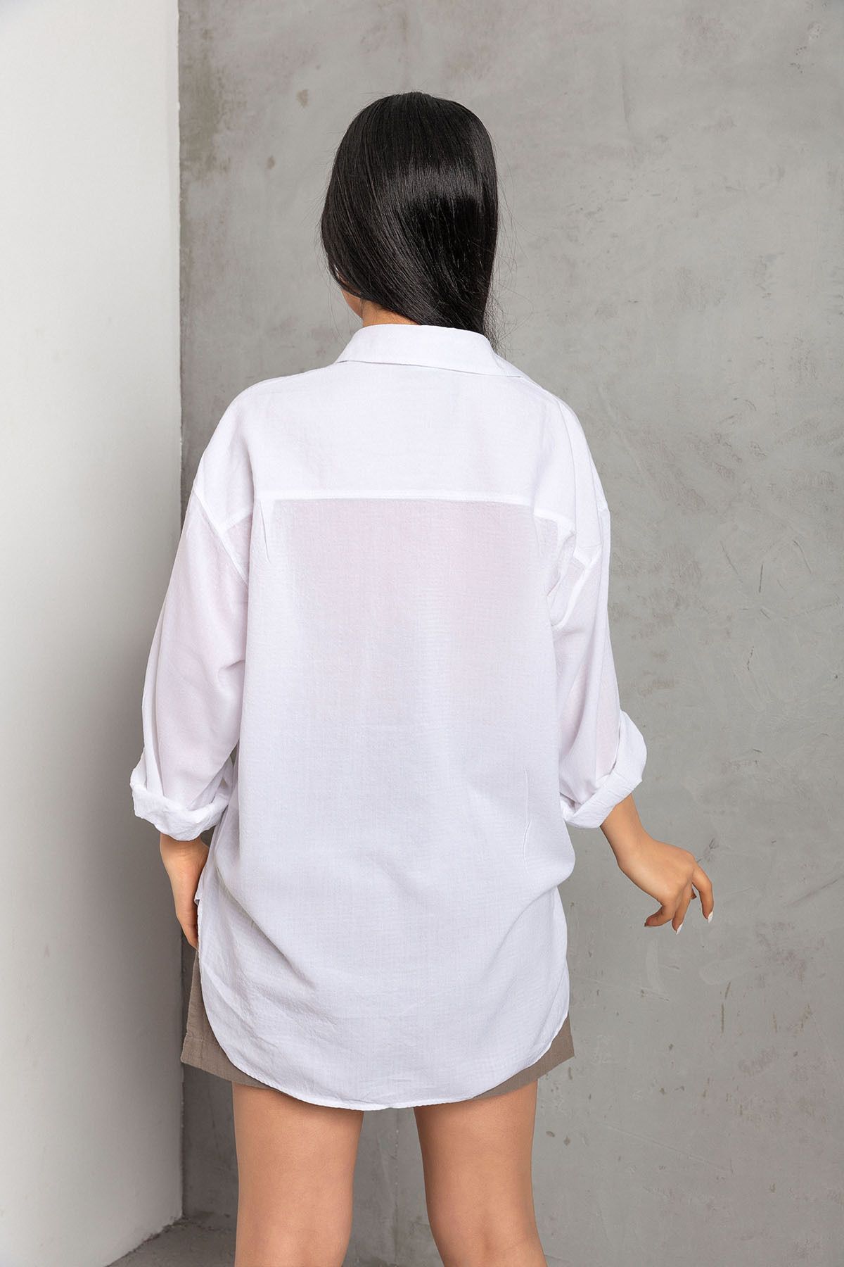 Maule-Comfortable Cut White Cotton Viscose Women's Shirt - Freshness of Summer @aslı 5