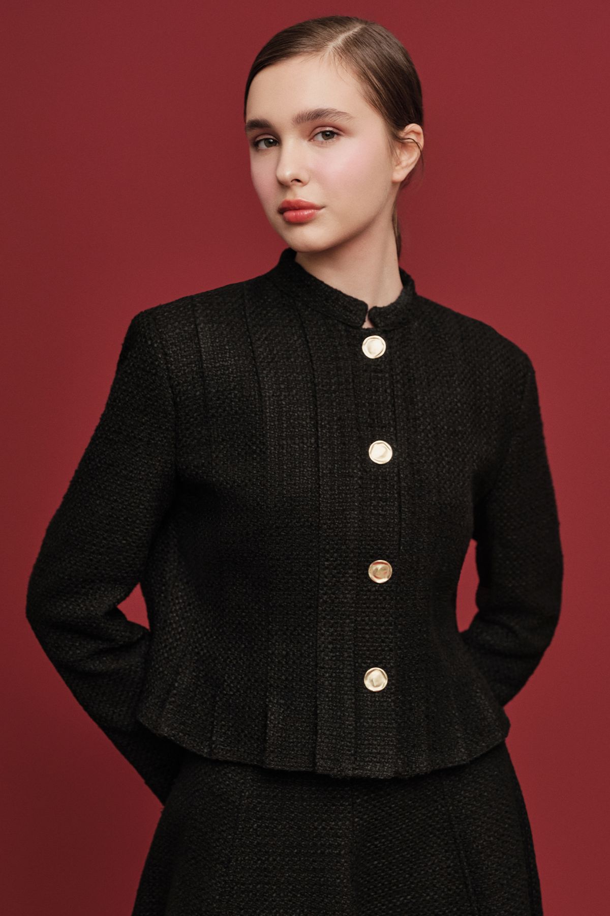 Manuka-Black Textured and Buttoned Jacket 1