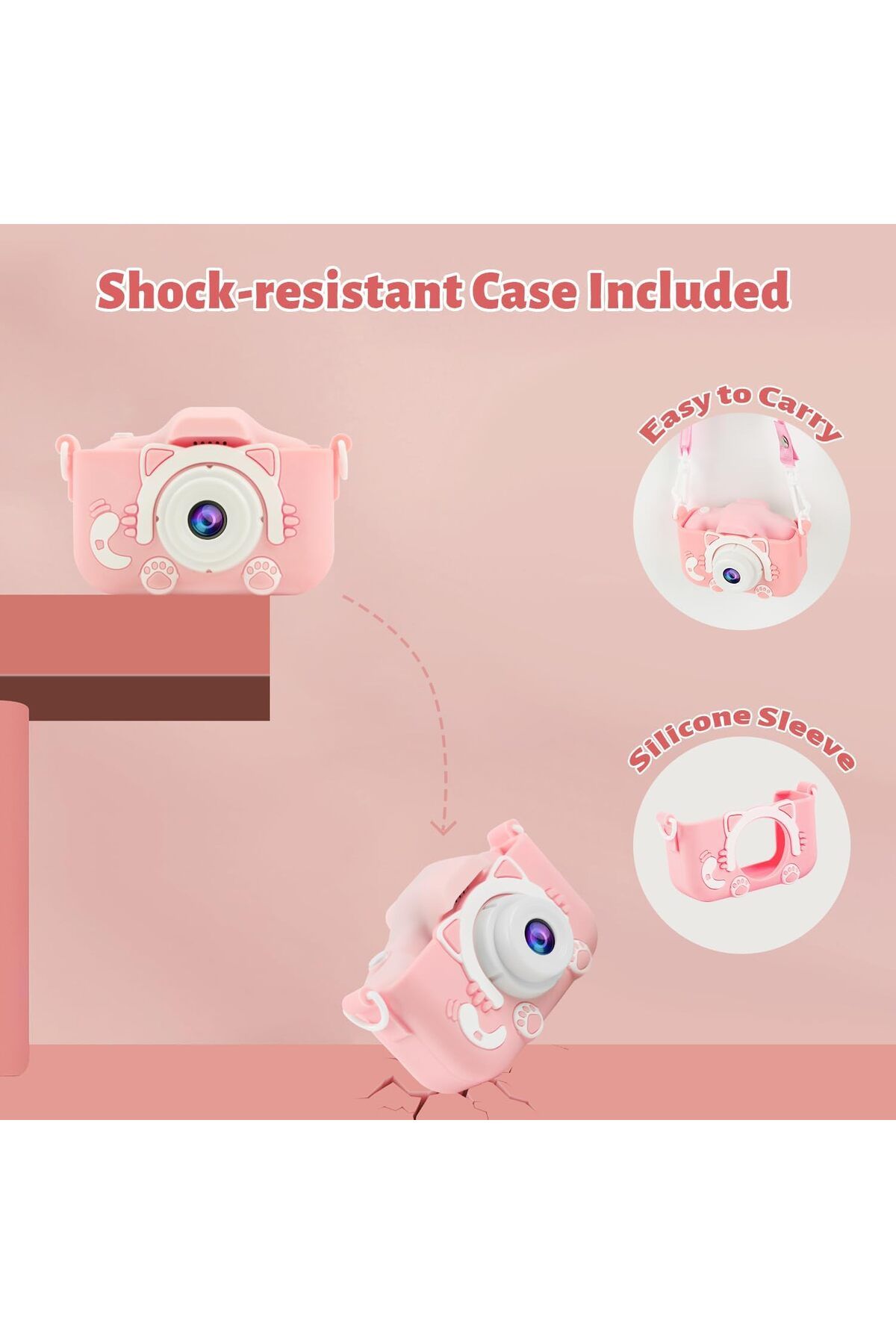 AWH-AHW Kids 1080P Camera for Girls, 2" IPS Screen, Silicone Case, 32GB Card, Gift for Ages 3-8 (Pink) 6