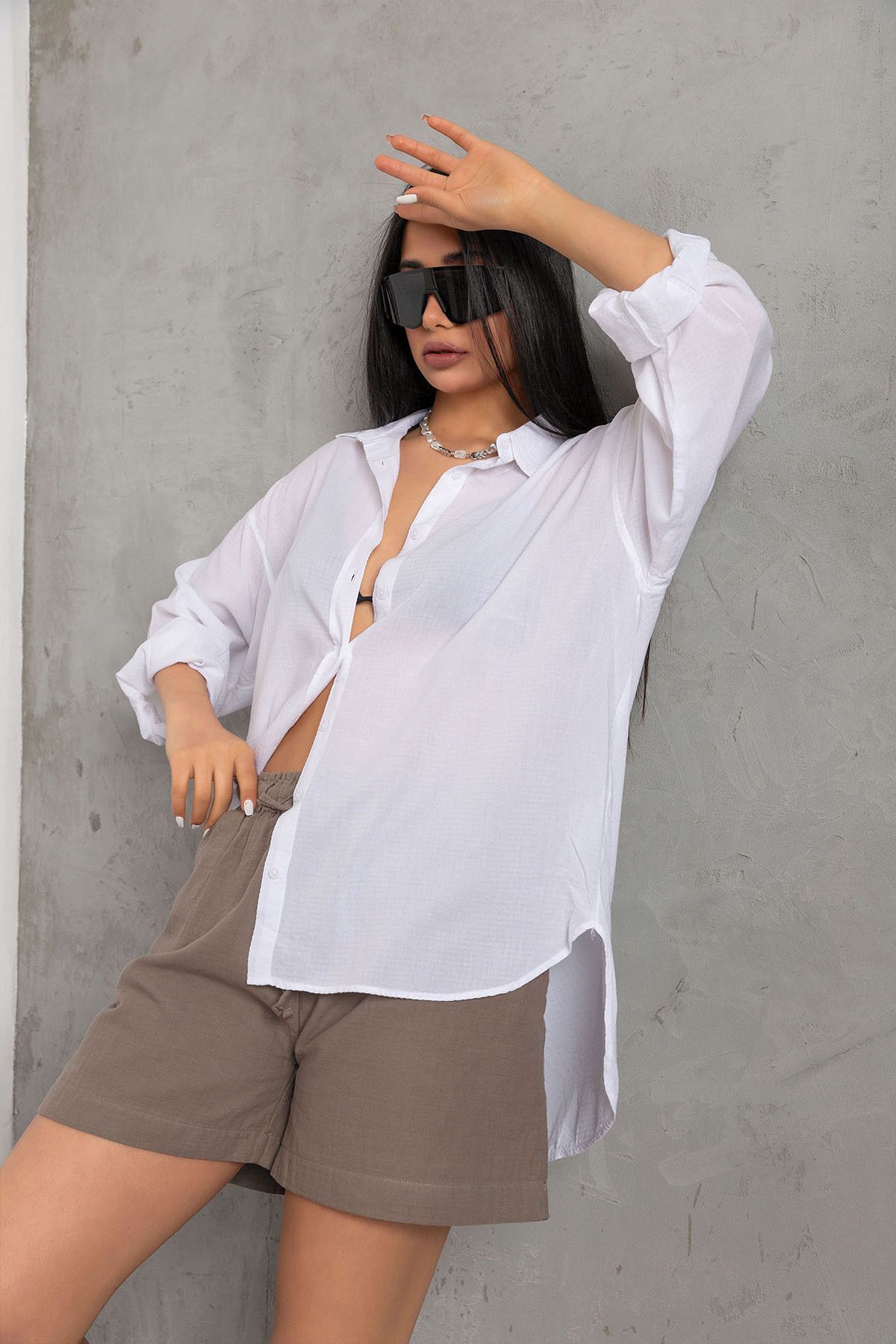 Maule-Comfortable Cut White Cotton Viscose Women's Shirt - Freshness of Summer @aslı 6