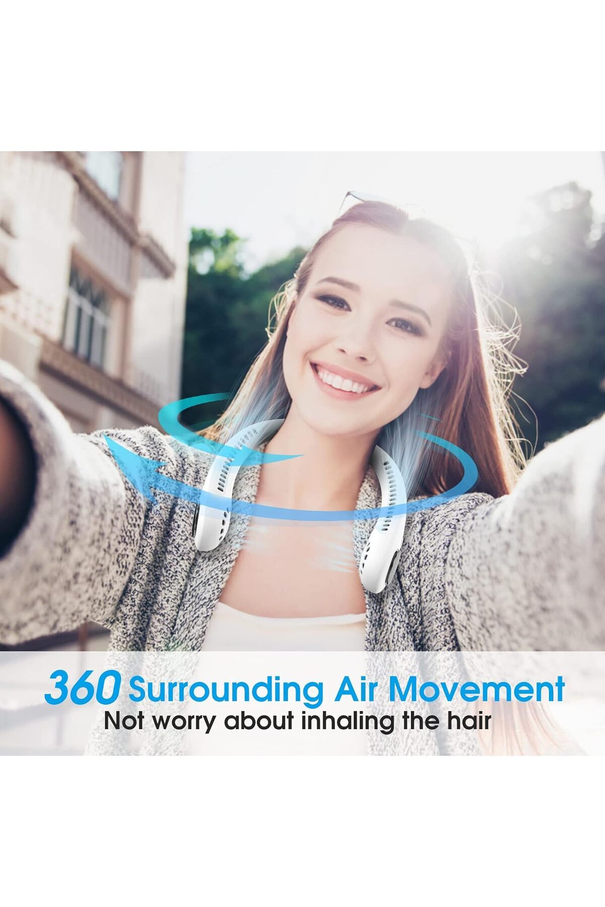 AWH-AUOKAI Neck Fan  Portable Bladeless & Hands-Free 360° Airflow with 3 Speeds  Rechargeable  White 2