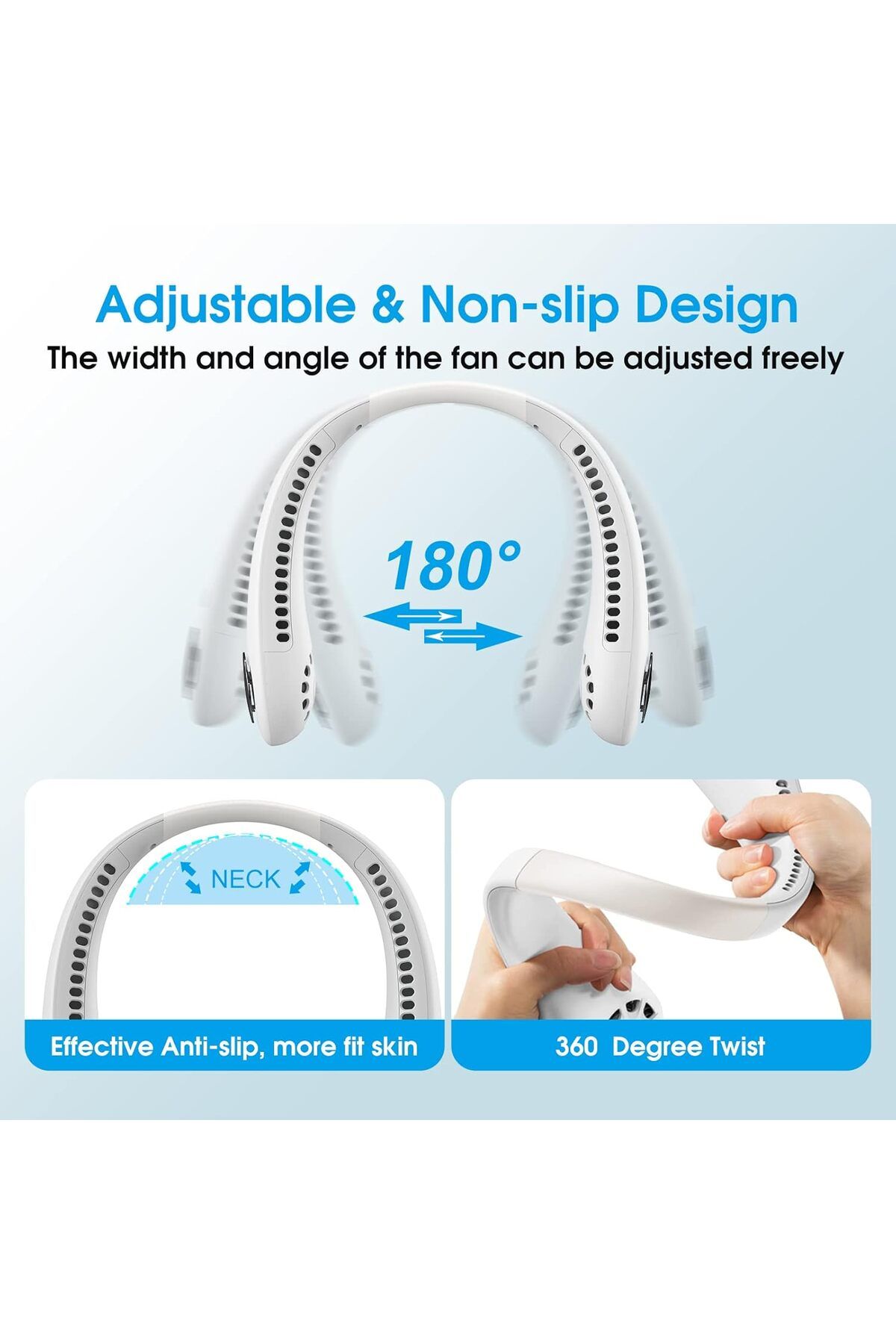 AWH-AUOKAI Neck Fan  Portable Bladeless & Hands-Free 360° Airflow with 3 Speeds  Rechargeable  White 6