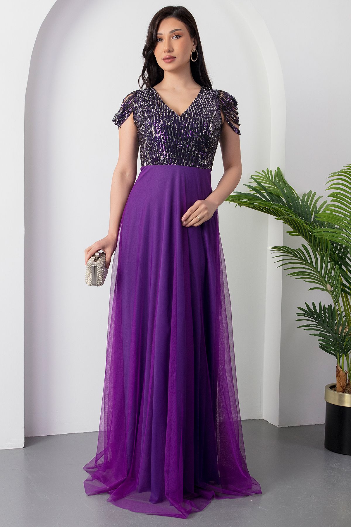 PULLIMM-Top Paiete Paiete Șase Tulle Rochie Lungă de Seară 13118 5