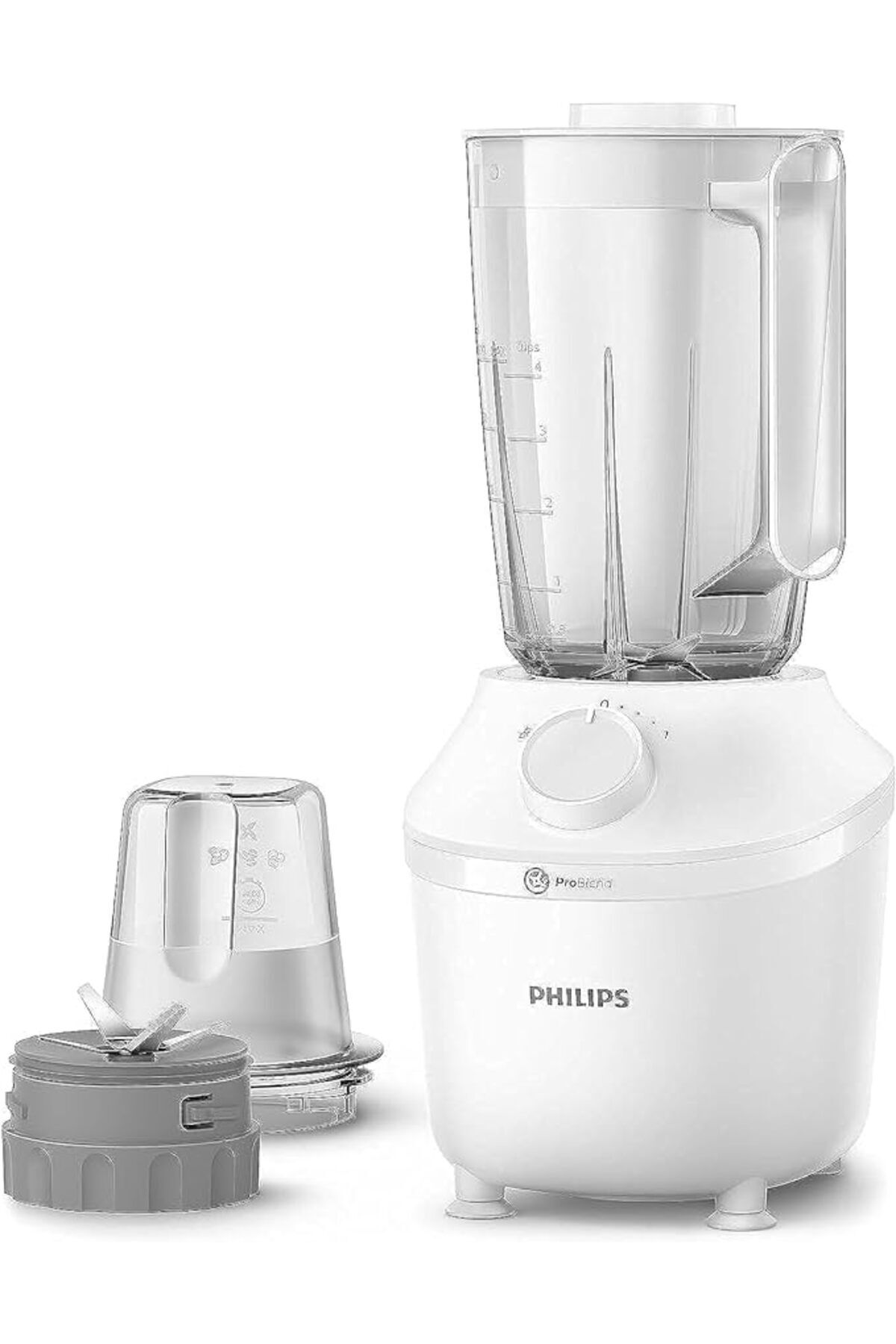Philips خلاط برطمان بلاستيك - 450 وات، 1.9 لتر - سرعة واحدة + نبض، يأتي مع مطحنة - أبيض - HR2041/10