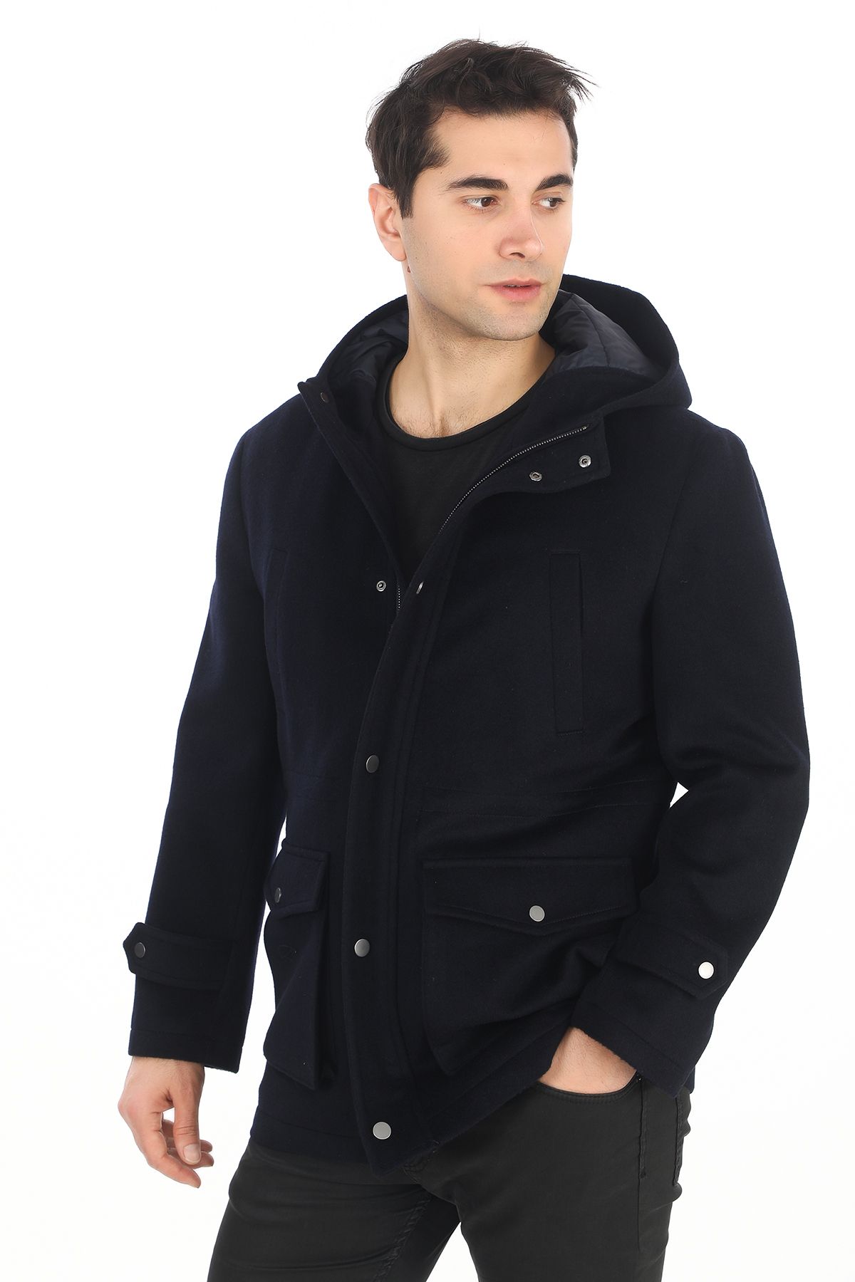 ŞAN GİYİM-4761 Men's Navy Blue Hooded Coat 1