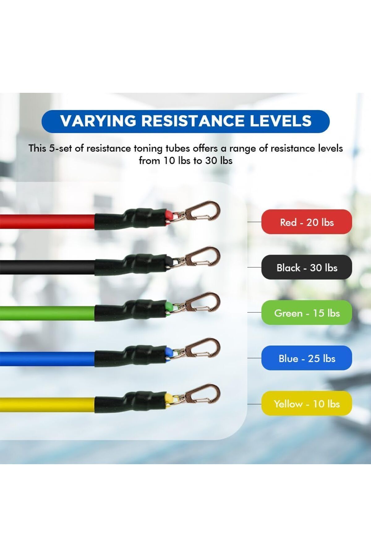 Endless-Toning Tubes Set Of 5 | Different Resistance Levels | Natural Latex | Includes Straps 5