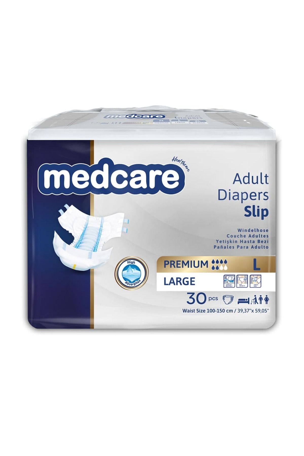 MEDCARE Premium Bel Bantlı Hasta Bezi 6 Damla Large Büyük Boy L Beden 30'lu 3 Paket 90 Adet