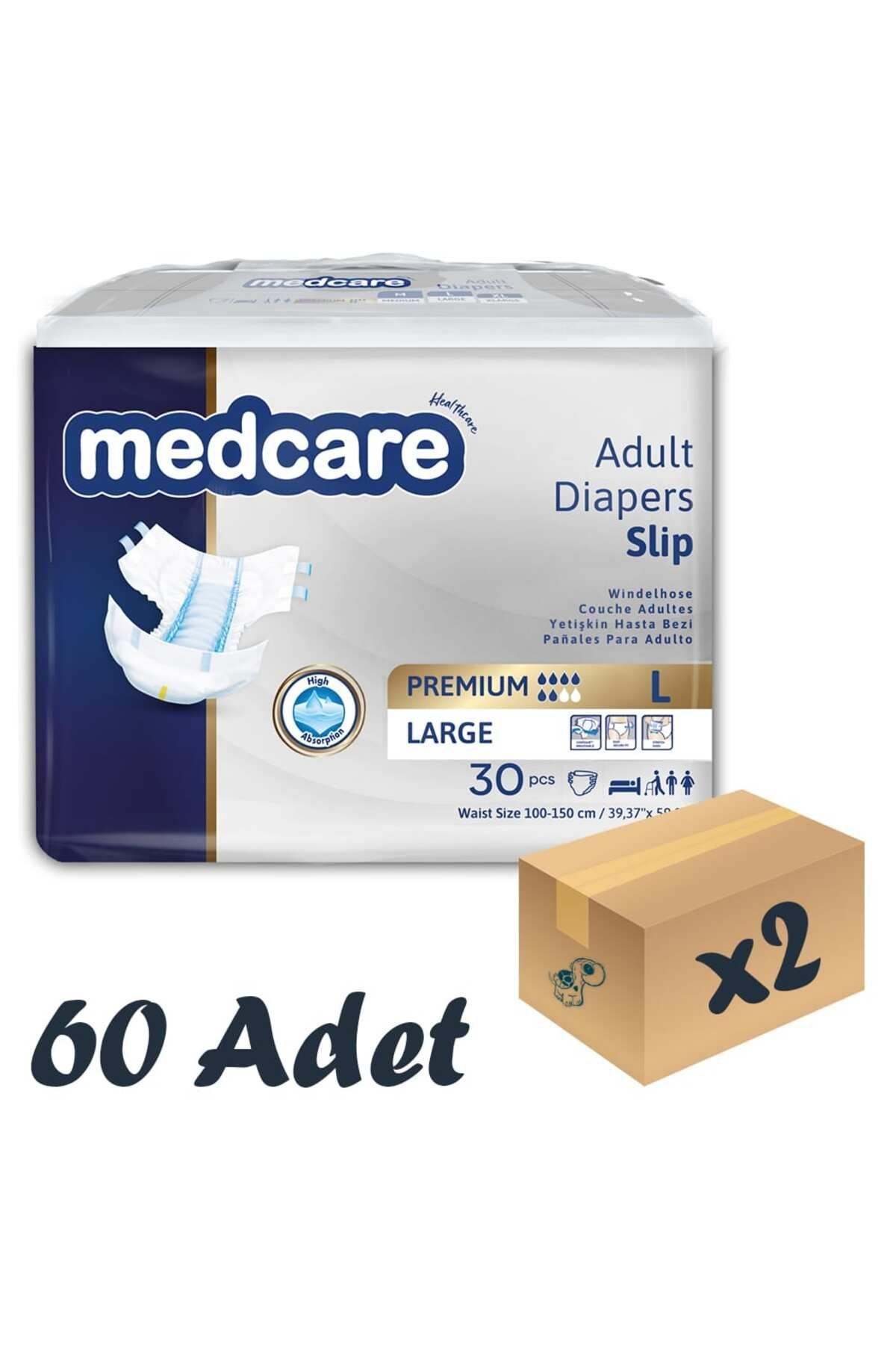 MEDCARE Premium Bel Bantlı Hasta Bezi 6 Damla Large Büyük Boy L Beden 30'lu 2 Paket 60 Adet