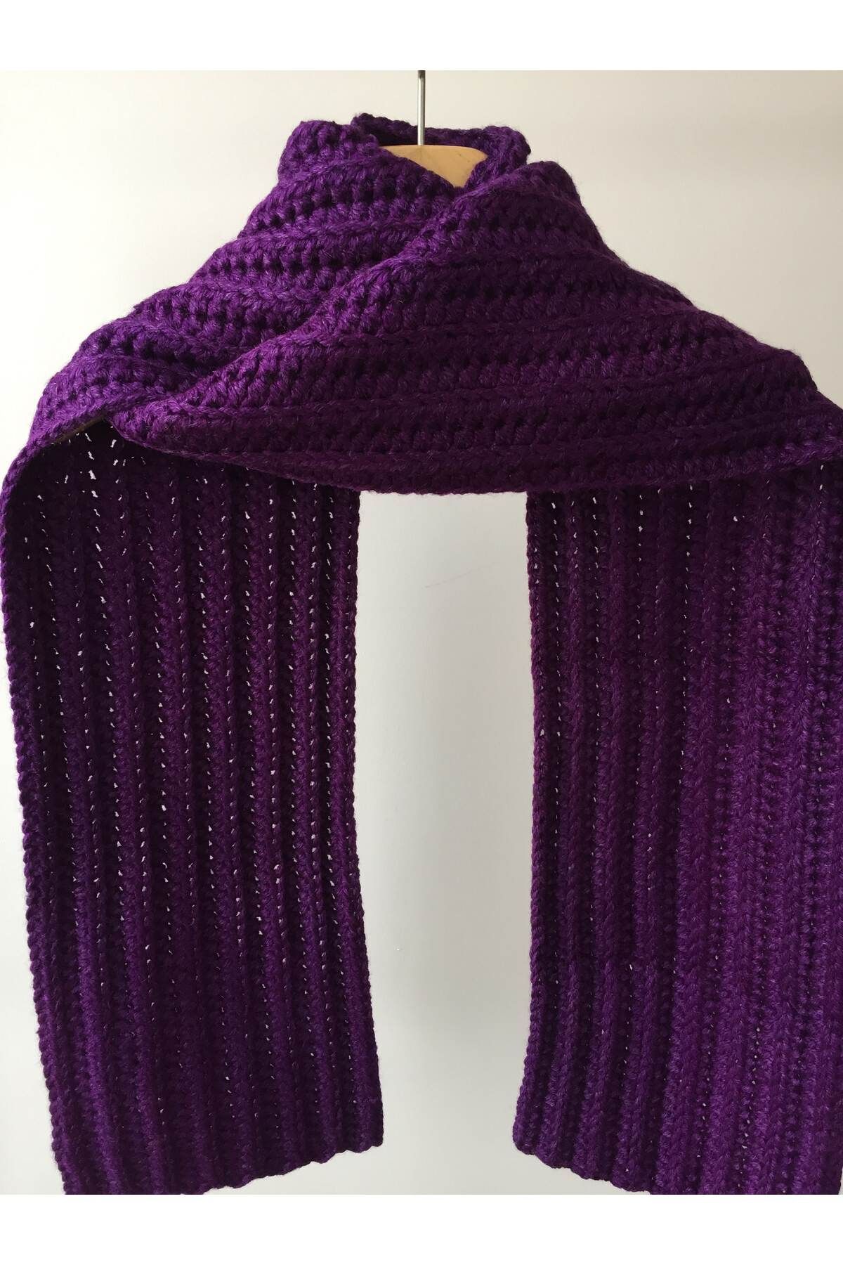 Mora Örgü-Mora Knit Special Yarn Plum Scarf - 21X230Cm 380g Mk 15 6