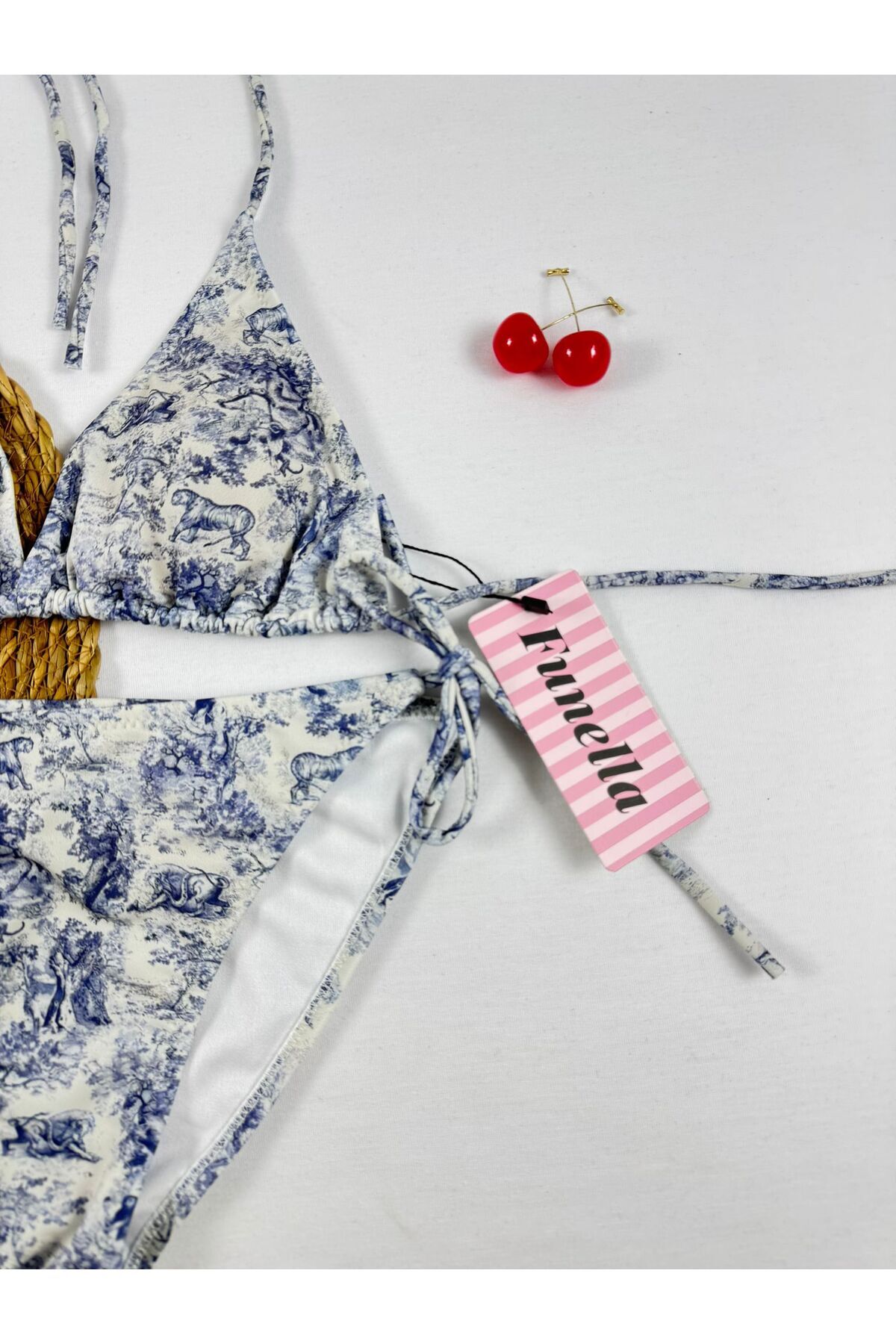 FUNELLA-Triangle Blue Bikini Set with Patterns 2
