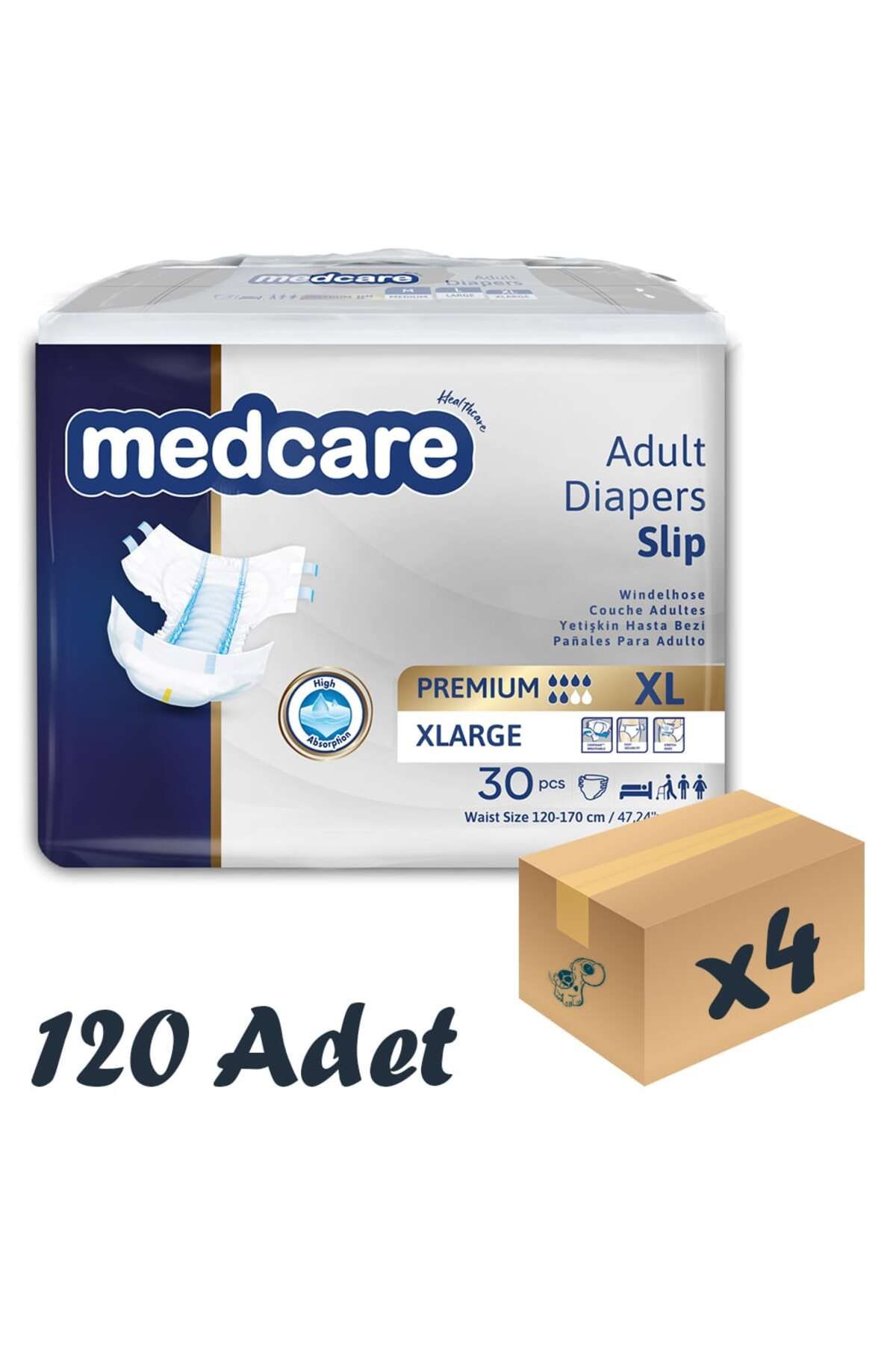 MEDCARE Premium Bel Bantlı Hasta Bezi 6 Damla XLarge En Büyük Boy XL Beden 30'lu 4 Paket 120 Adet