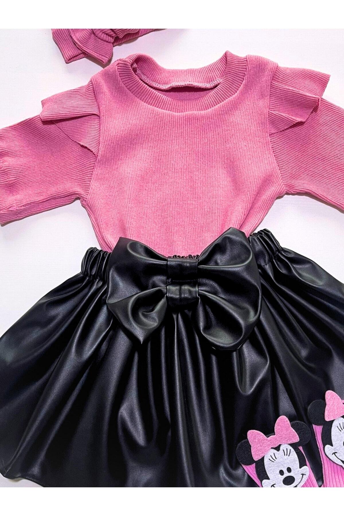 özge başaran Yaz Için Pembe Badi, Deri Etek, Bandana, Pembe Çorap, Kız Çocuk, Bebek 4 Lü Kıyafet Seti. fotoğrafı 4 (önizleme)