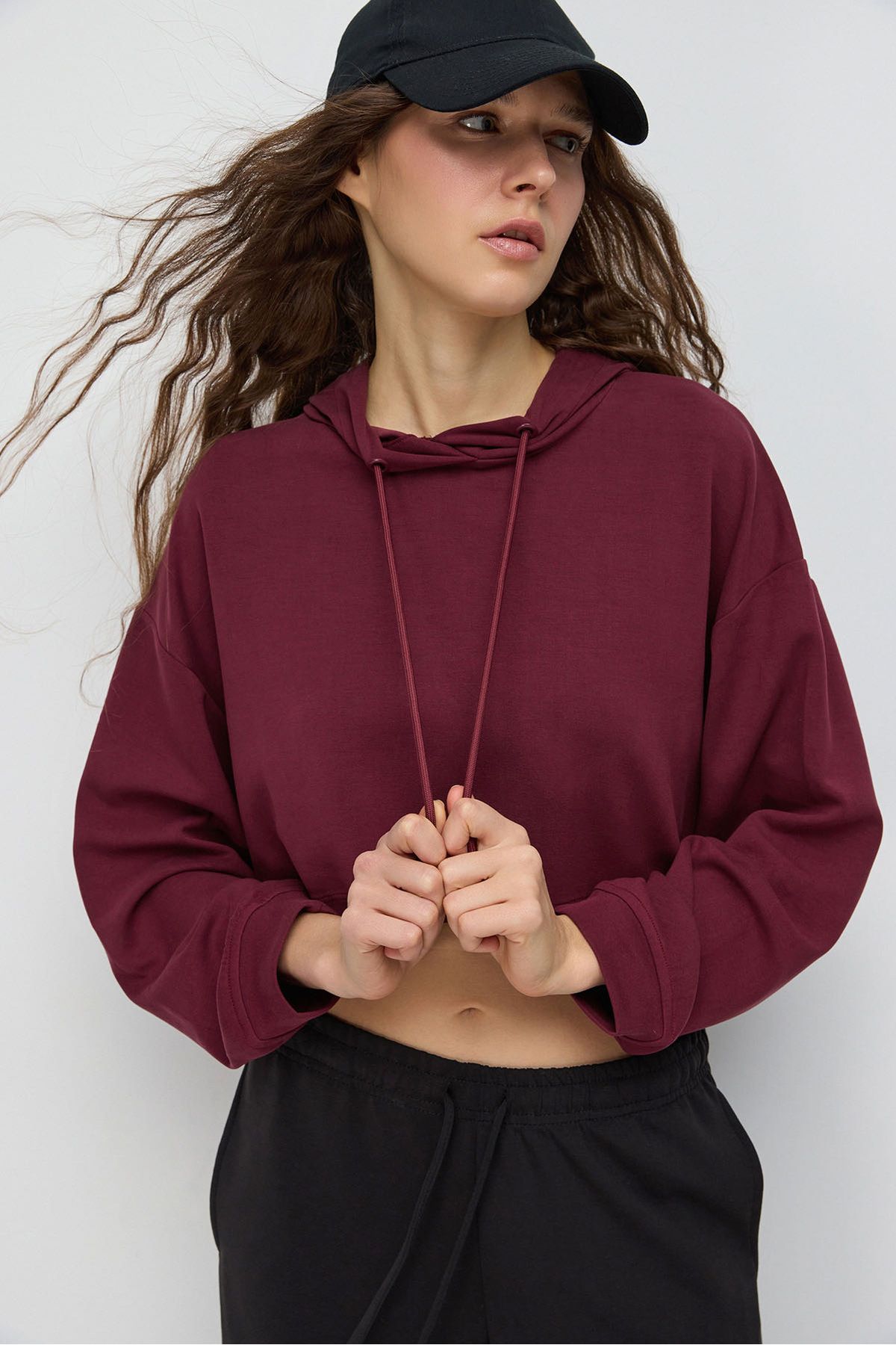 No Matter What-Soft Textured Hooded Crop Sweatshirt 3