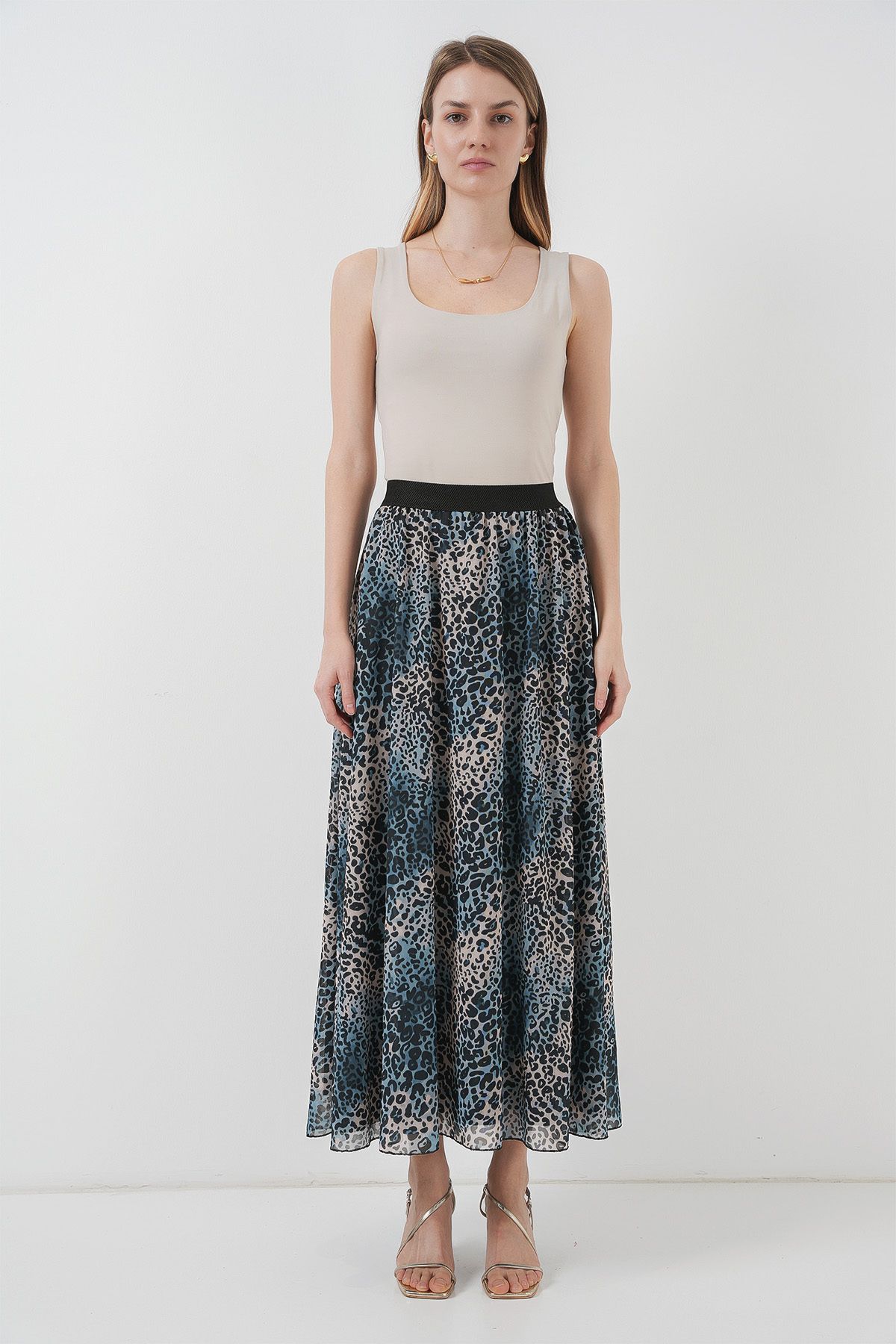 Bigdart-8032 Model Long Indigo Chiffon Skirt 3