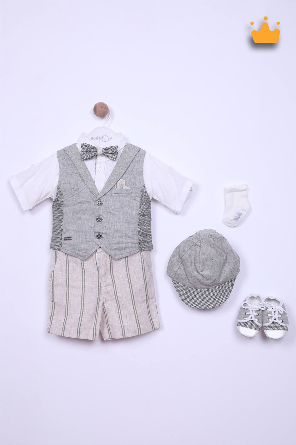 Babydola 0-24 Months Hat Bow Tie Vest Shirt Socks Moccasin 6-Piece Baby Boy Children's Suit Holiday Set