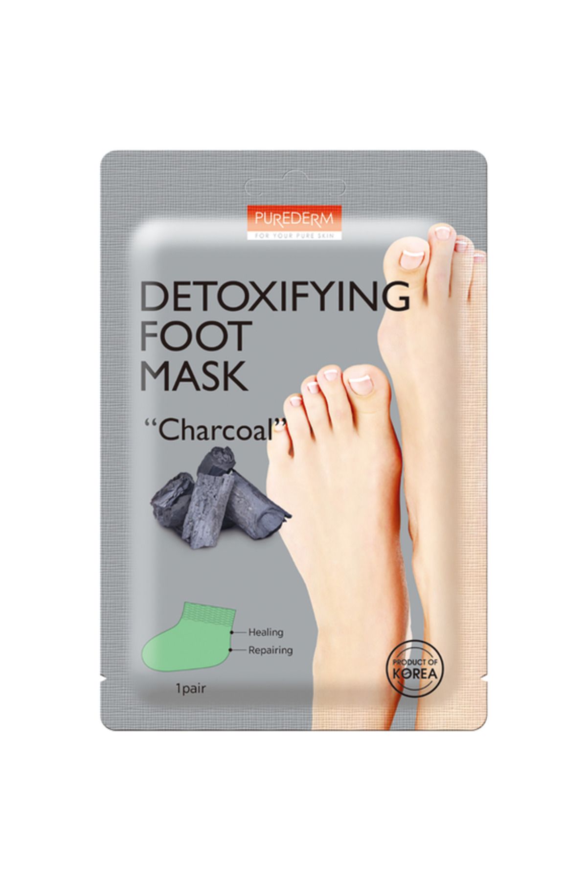 Purederm - Masca Detoxifianta Pentru Picioare ,,carbune'', 34g - Masca Detoxifianta Pentru Picioare Cu Carbune - Mărime unică