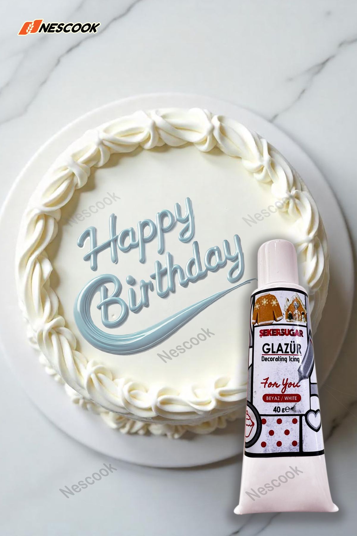 ŞEKER & SUGAR-Ready Glaze / Writing on Cookies / Cookie Decoration / White Color 40Gr 1