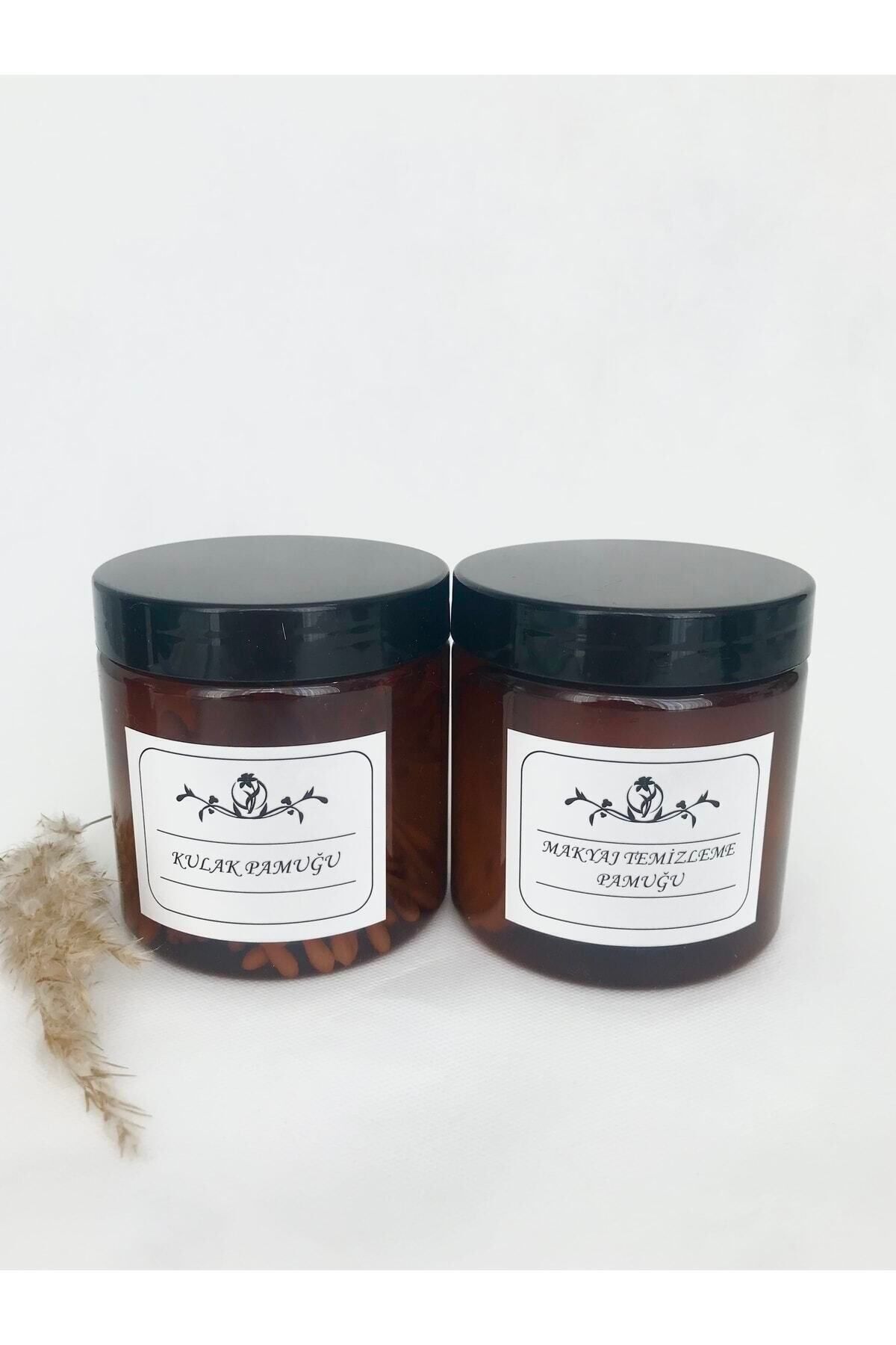 Mikasso Amber Cam Görünümlü 2li Plastik Düzenleyici Mika Kavanoz Seti 500 Ml(PAMUK-KULAK PAMUĞU) 1.5 x 5