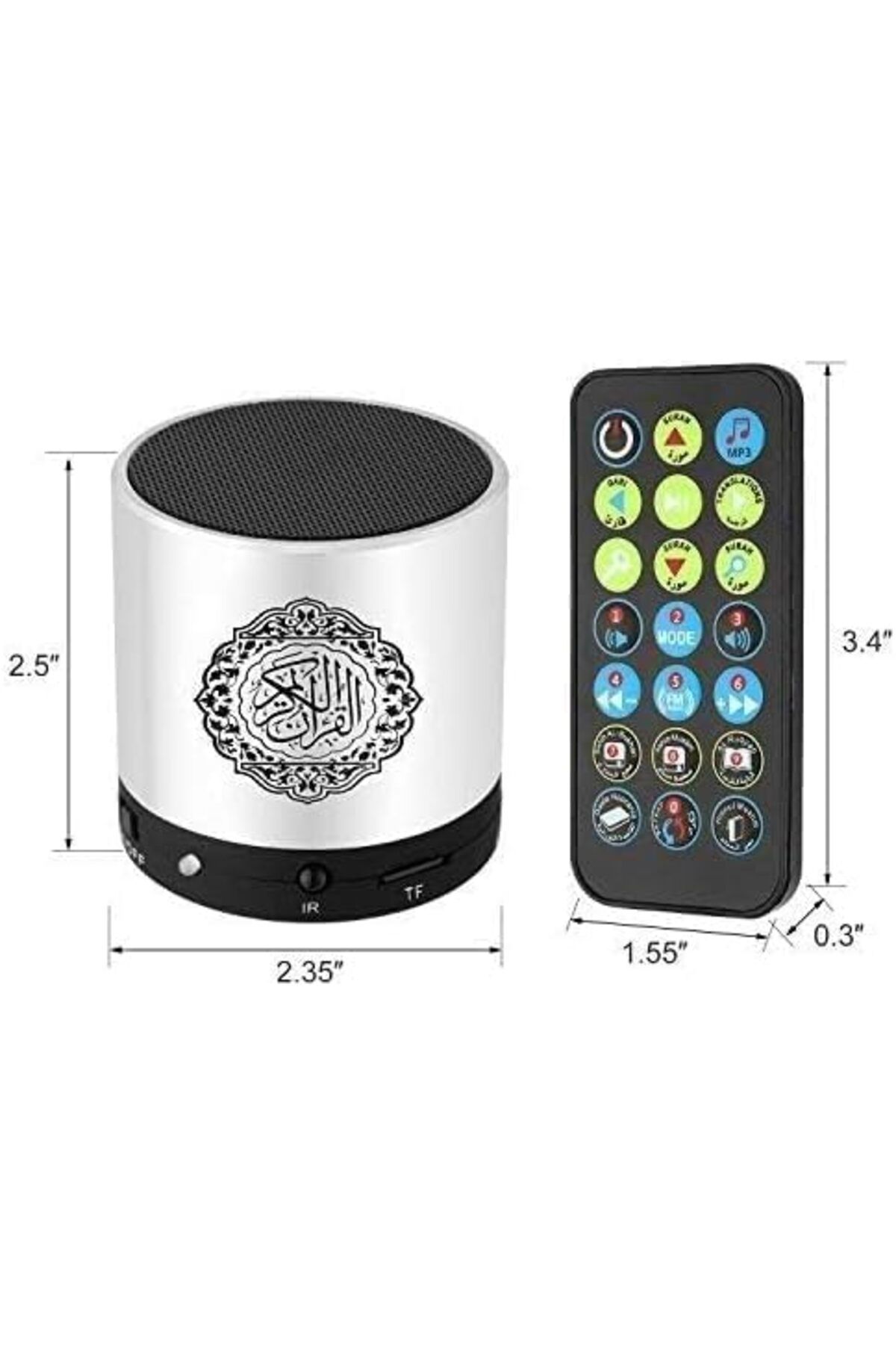 AWH-Digital Quran Speaker – FM Radio, Remote Control, 18+ Reciters, 15+ Translations, MP3 (Silver). 4