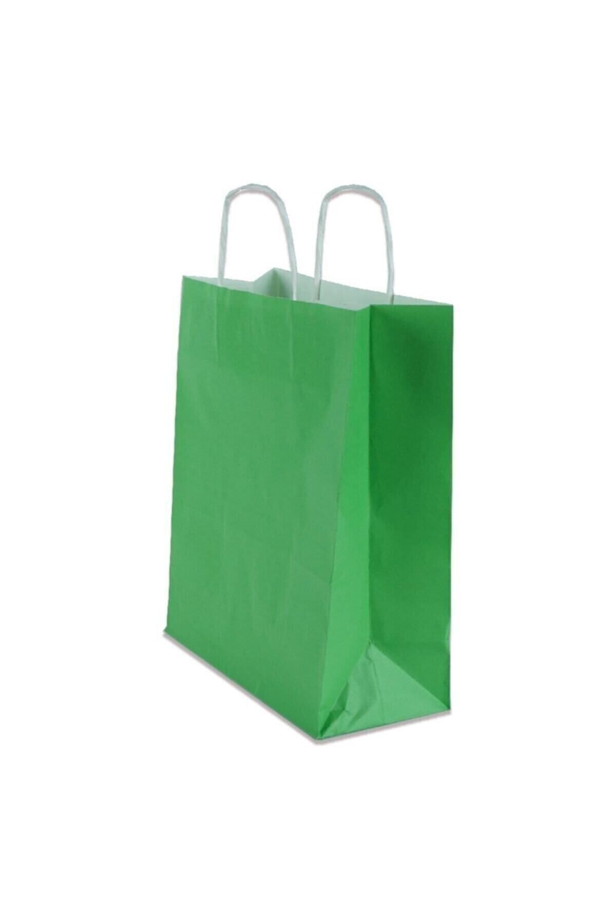 Mikasso Yeşil Kraft Çanta 18x8x24 ( 10 Adet ) ( Kağıt Poşet Çanta ) 100 x 150 Poşet