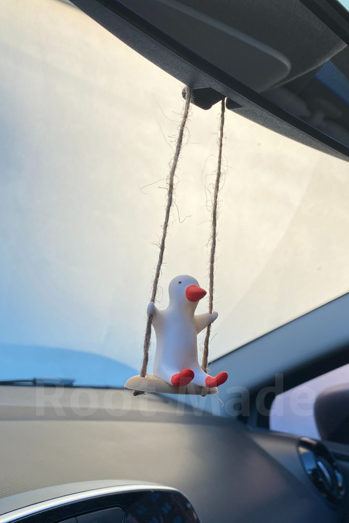 Root Made-Swinging Duck Rearview Mirror Ornament Vehicle Accessory Duck on the Swing Vehicle Ornament 4